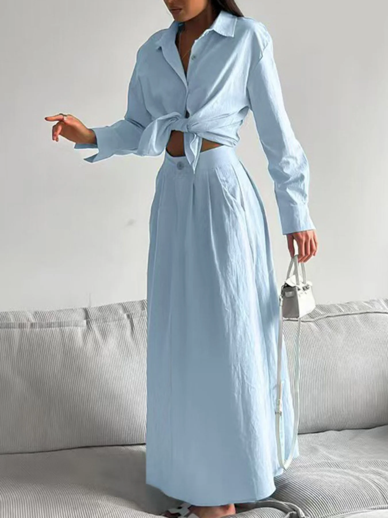 Tie-Front Shirt and Maxi Skirt Set - Image 3