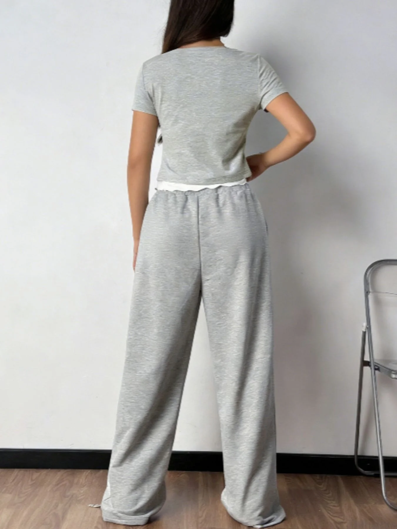 Tie Front Short Sleeve Top and Pants Set - Image 2