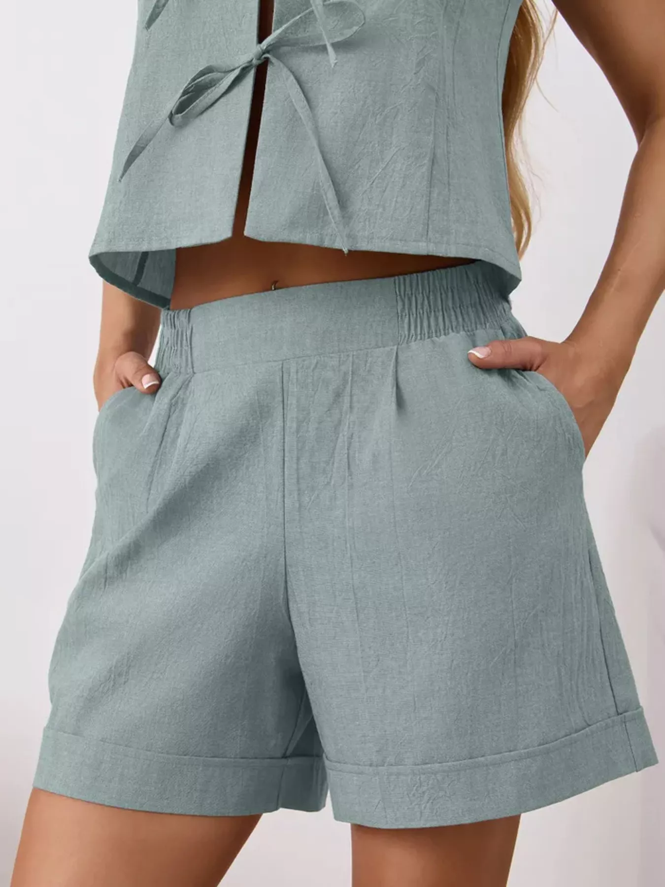 Tie-Front Sleeveless Top and Shorts Set - Image 10
