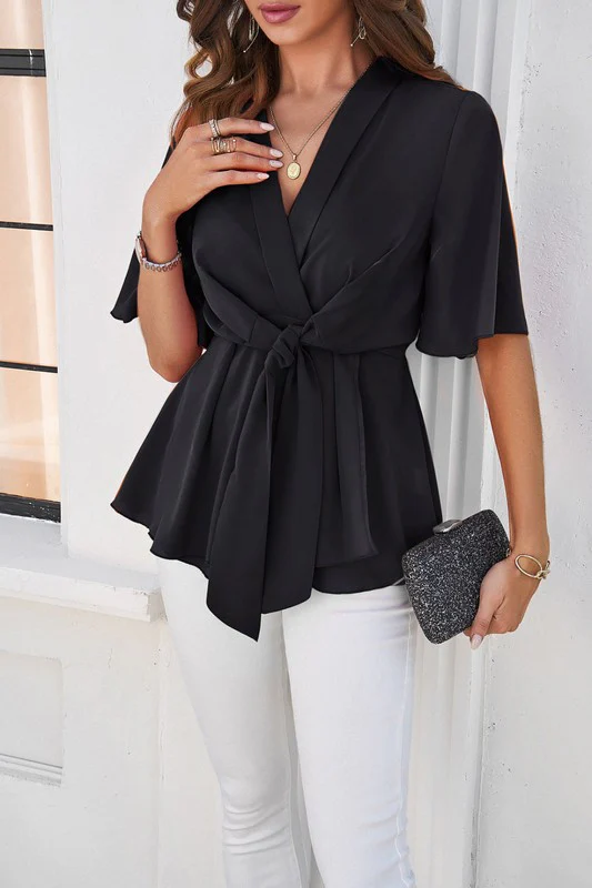 Tie front v-neck blouse - Image 4