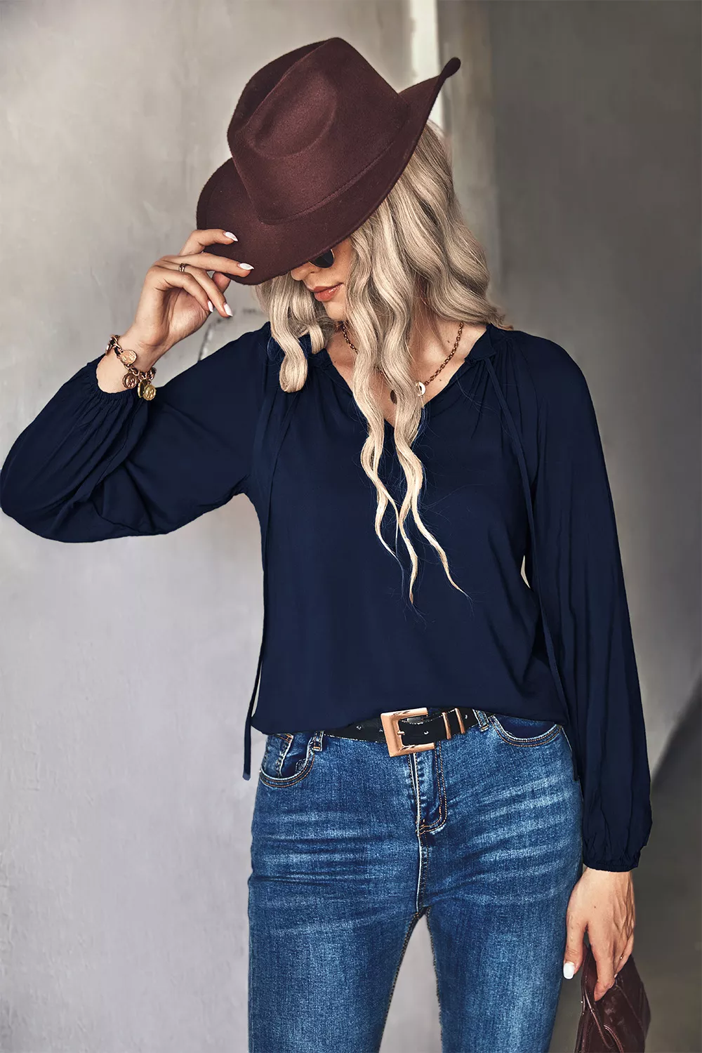 Tie Neck Long Sleeve Blouse - Image 10