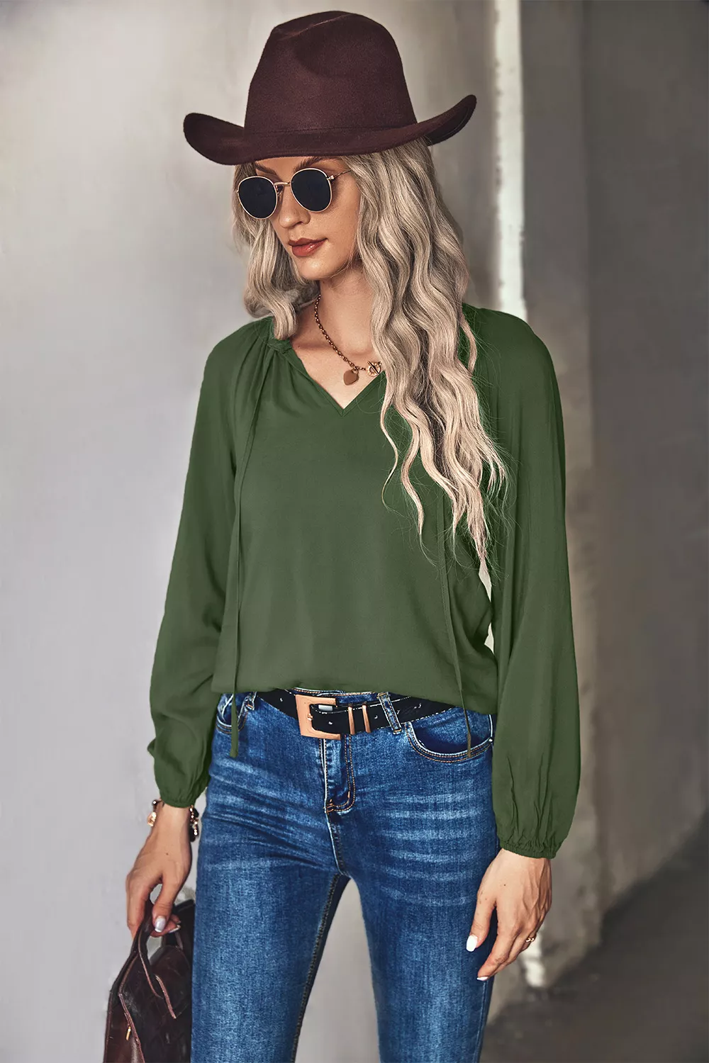 Tie Neck Long Sleeve Blouse - Image 3