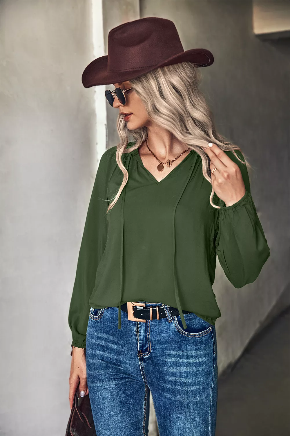 Tie Neck Long Sleeve Blouse - Image 4