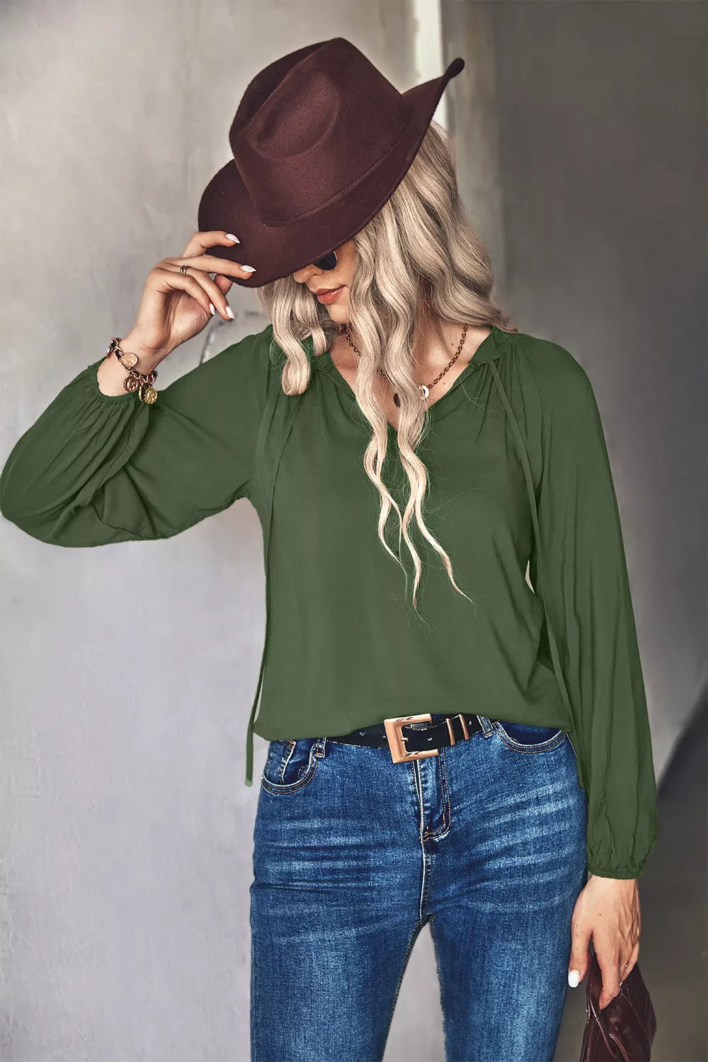 Tie Neck Long Sleeve Blouse - Image 5