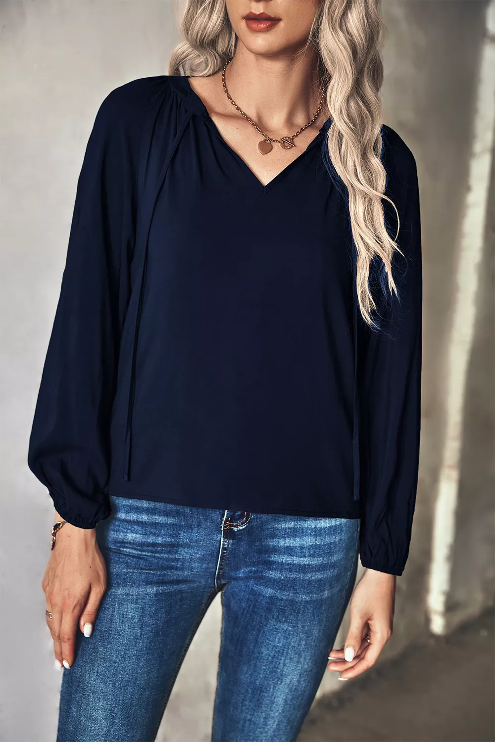 Tie Neck Long Sleeve Blouse - Image 6