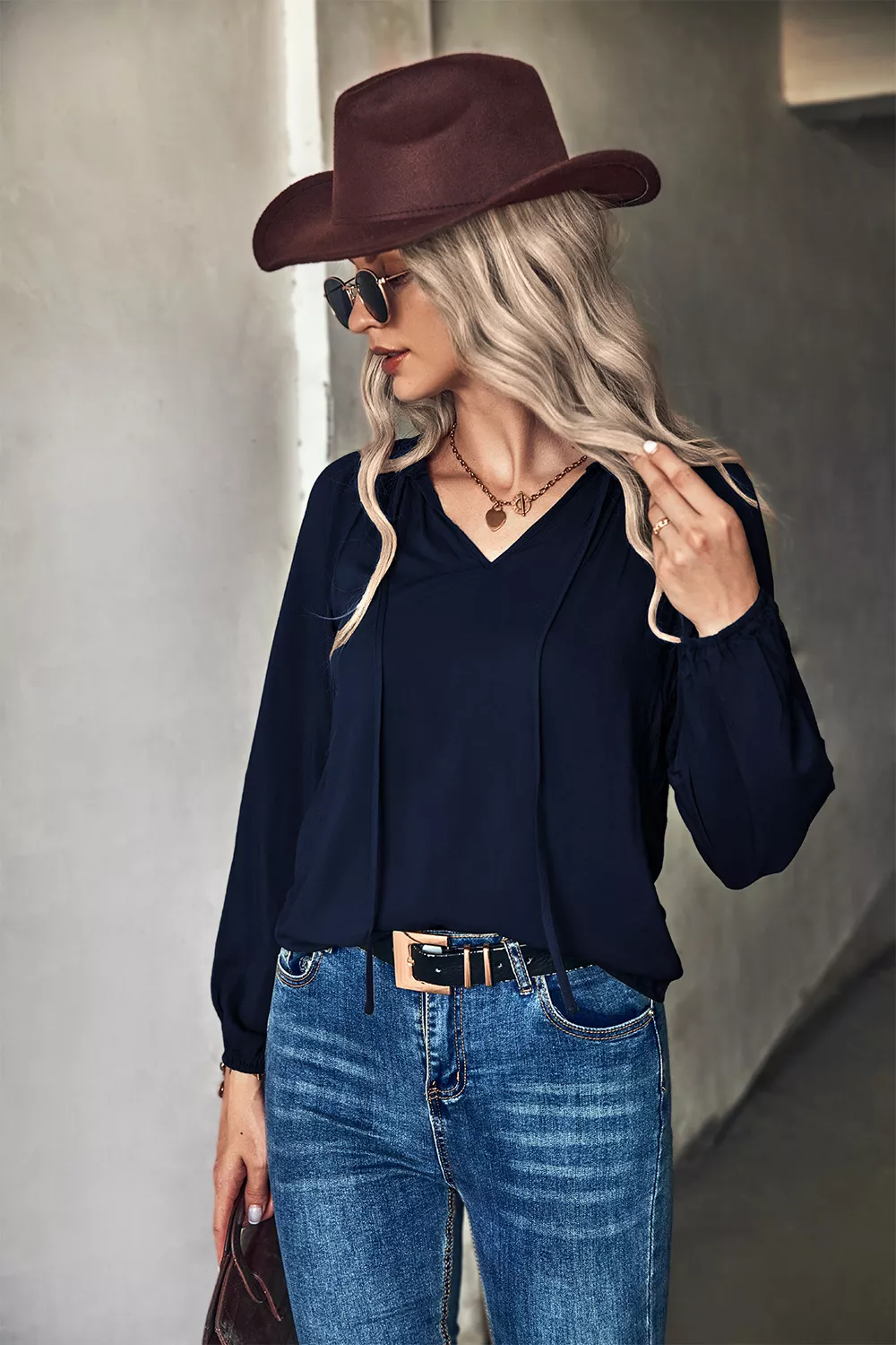 Tie Neck Long Sleeve Blouse - Image 8