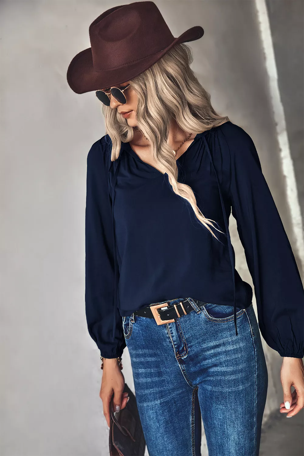 Tie Neck Long Sleeve Blouse - Image 9