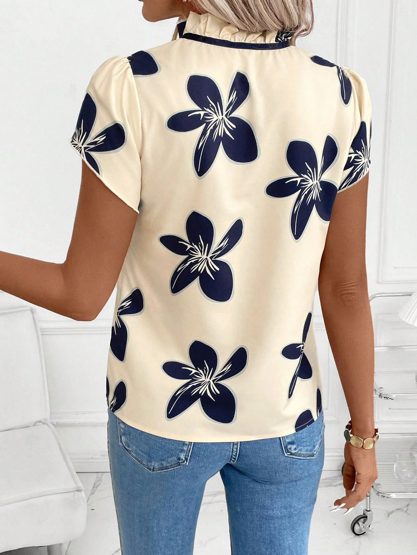 Tie Neck Short Sleeve Blouse - Image 8