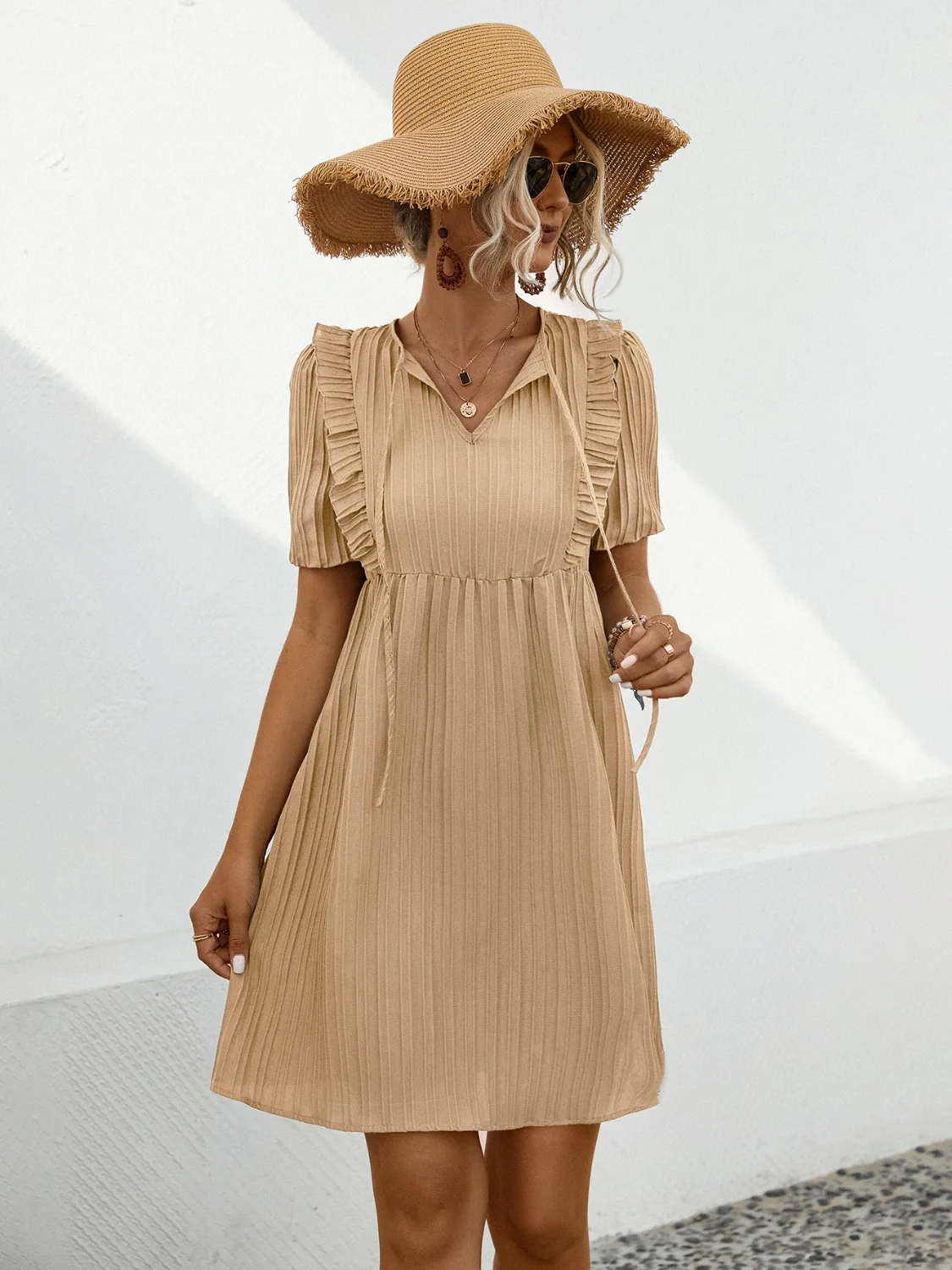 Tie Neck Short Sleeve Mini Dress - Image 10