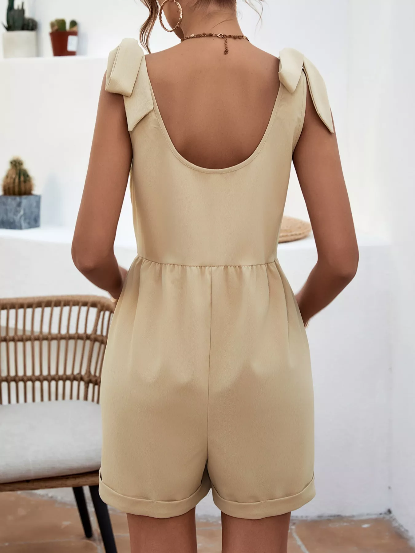 Tie Shoulder Romper with Front Pockets - Image 2