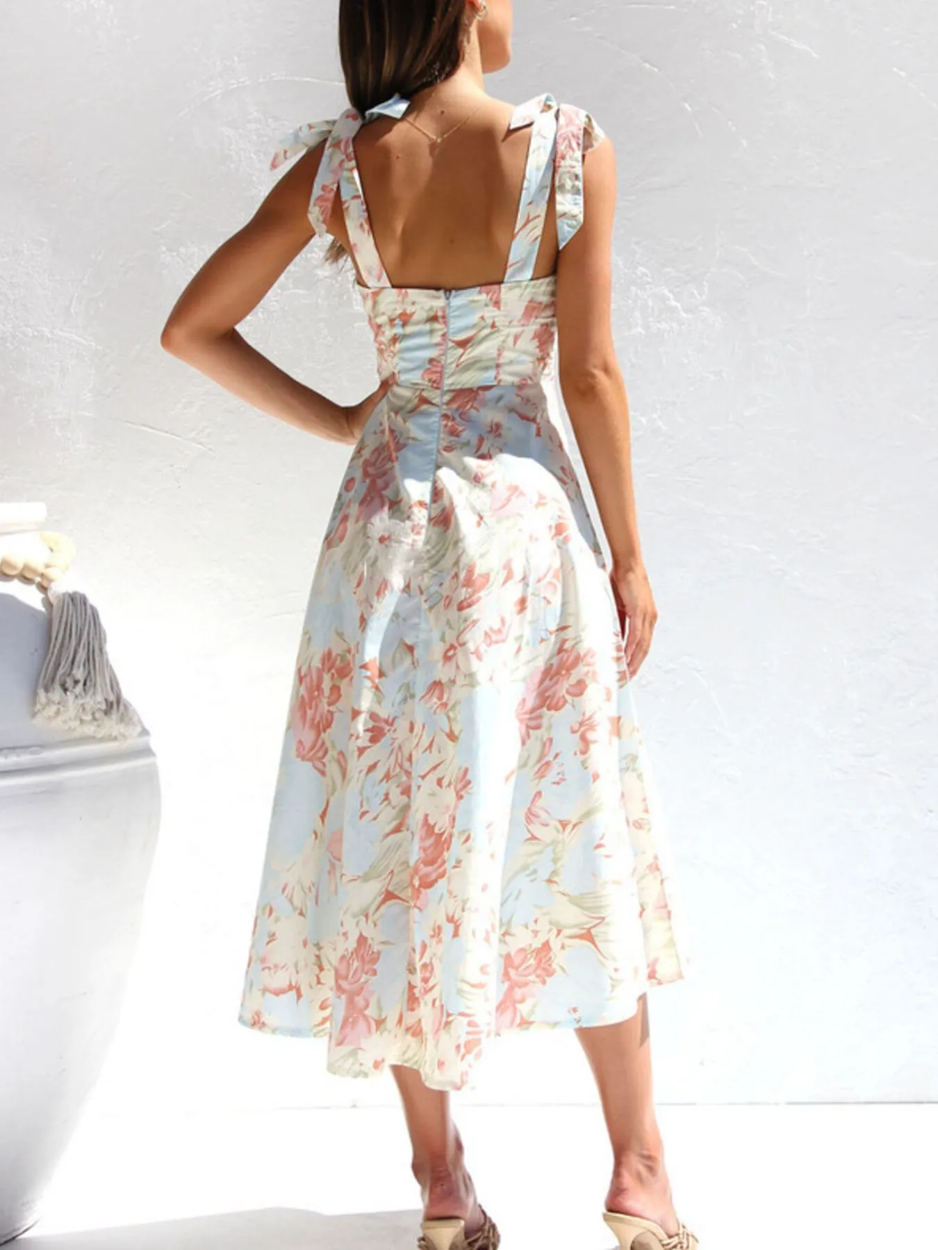 Tie-Shoulder Sweetheart Neck Summer Dress - Image 11
