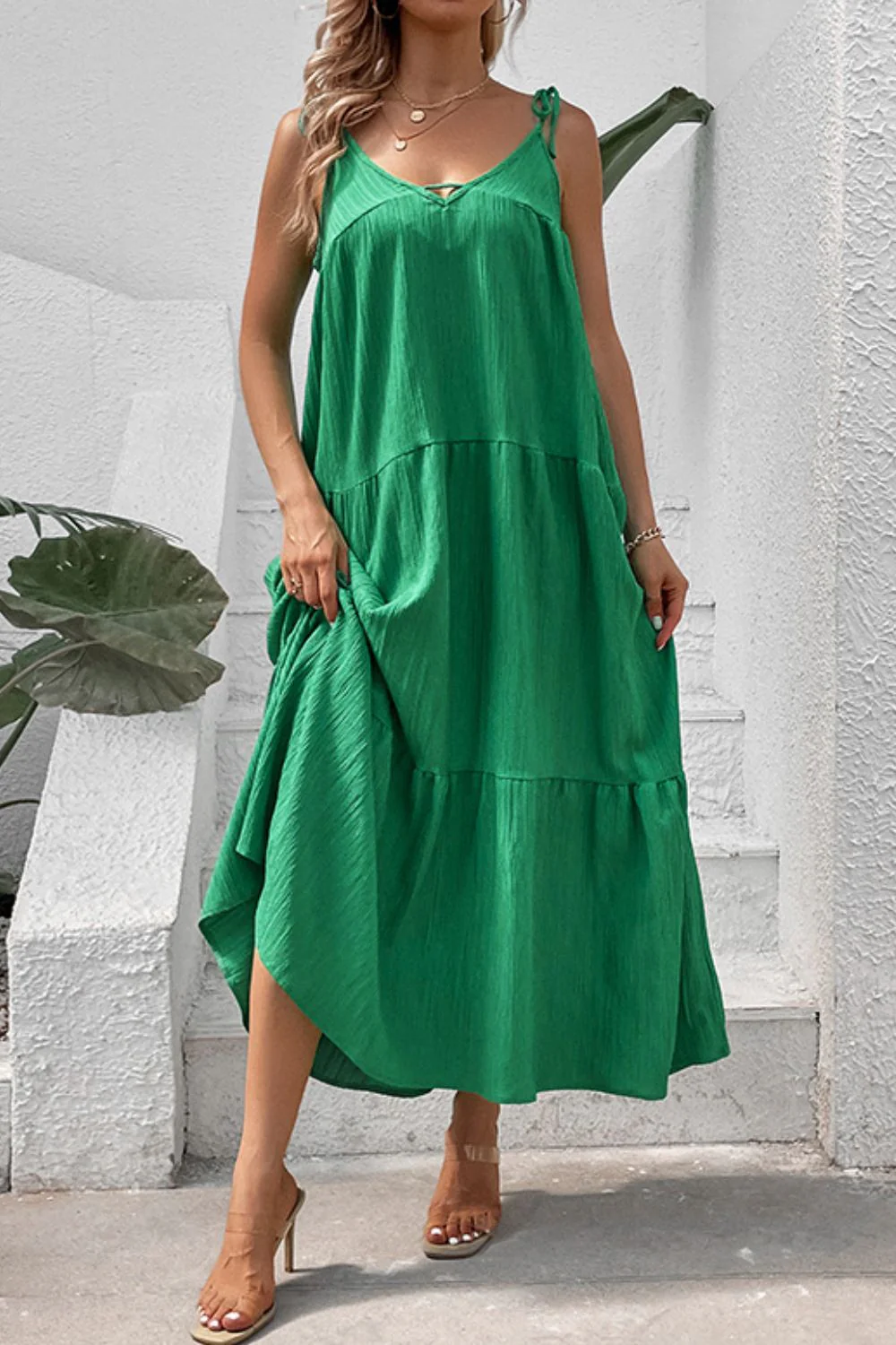 Tie-Shoulder Tiered Maxi Dress - Image 3