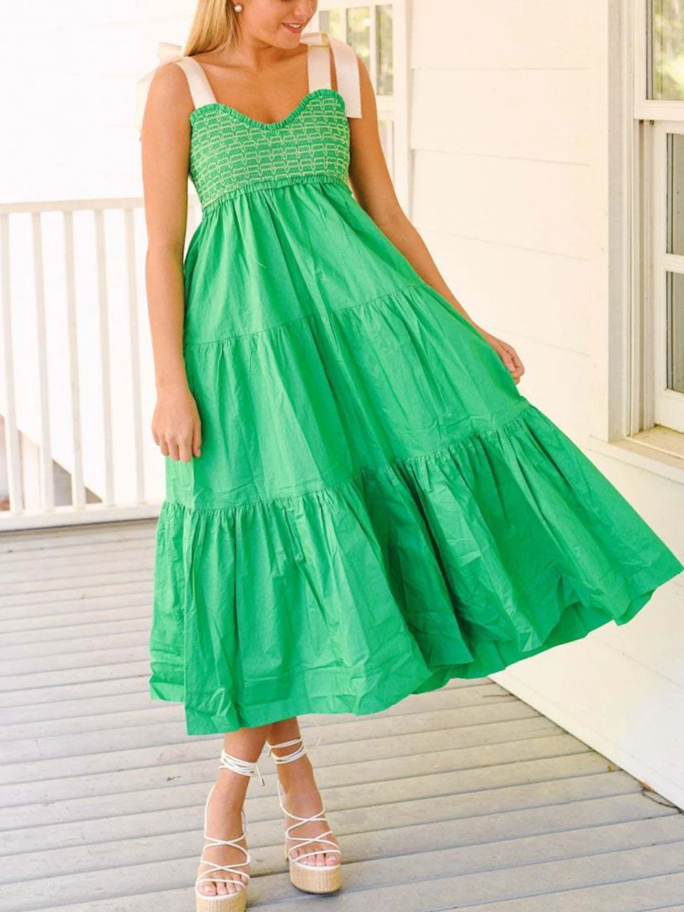 Tie Shoulder Tiered Midi Dress - Image 7