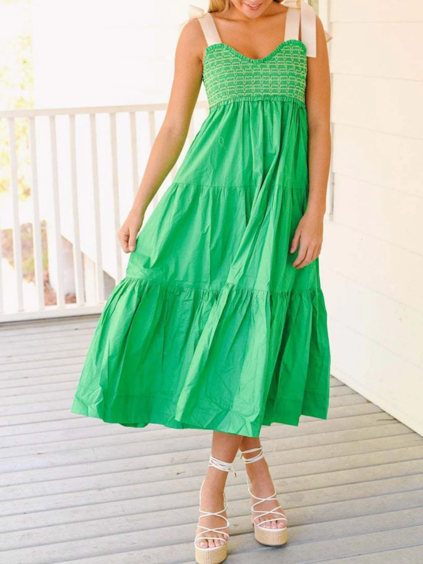 Tie Shoulder Tiered Midi Dress - Image 9