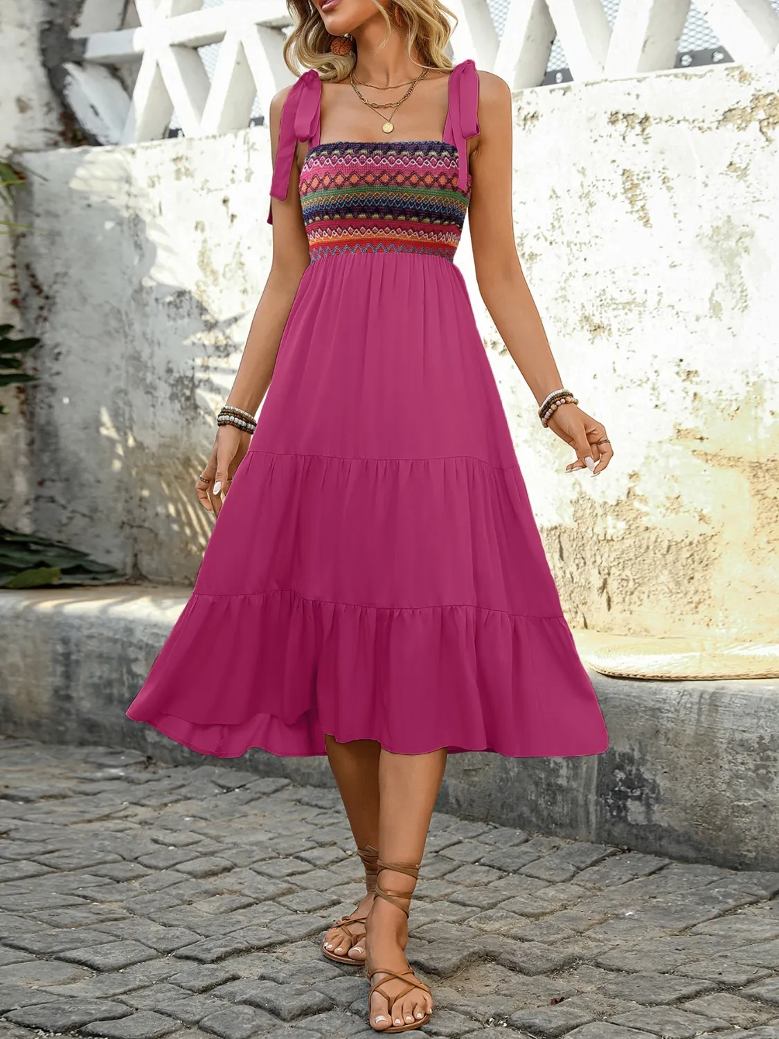 Tie Shoulder Tiered Midi Dress - Image 5