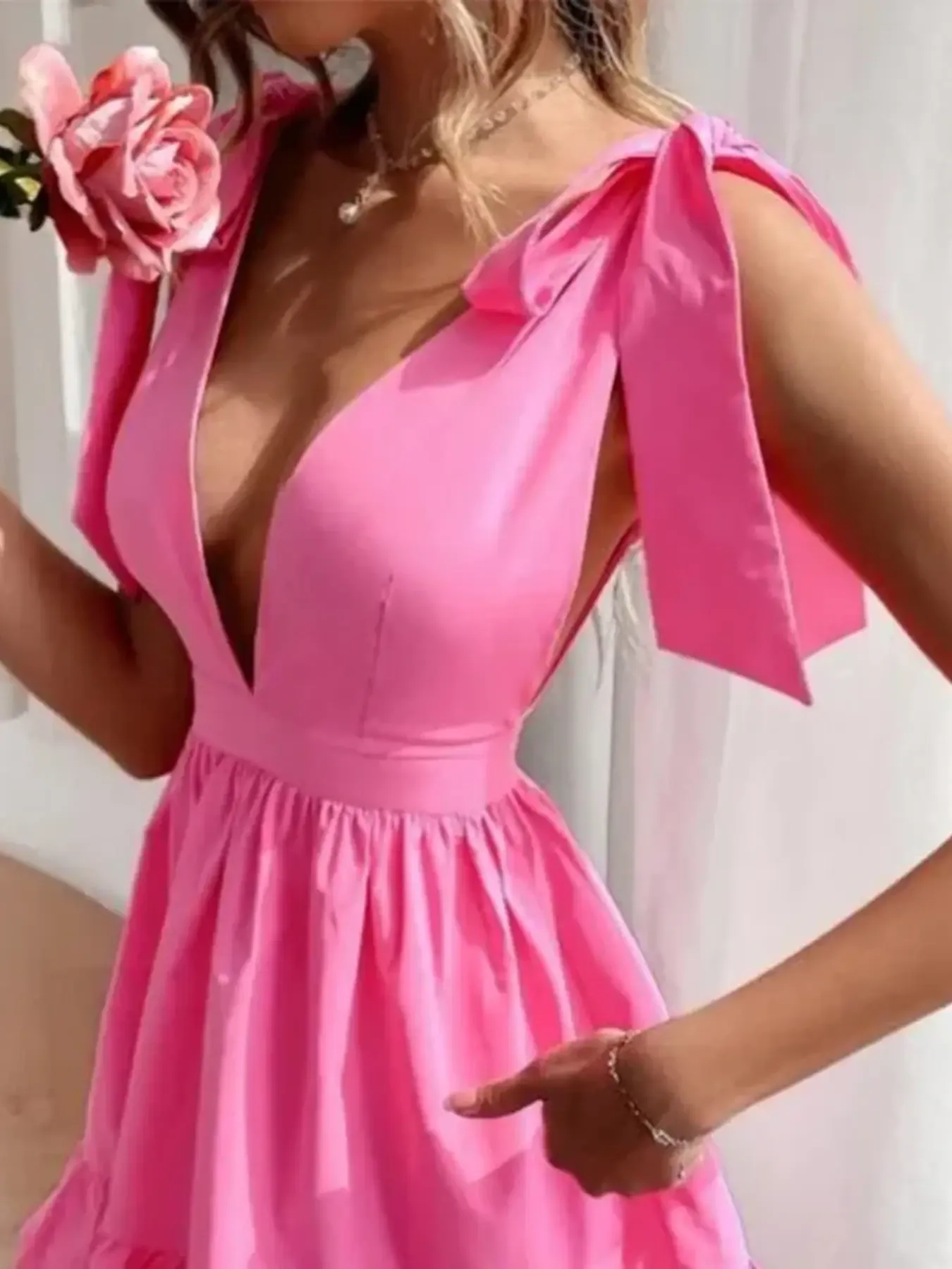 Tie Shoulder Tiered Mini Dress - Image 5