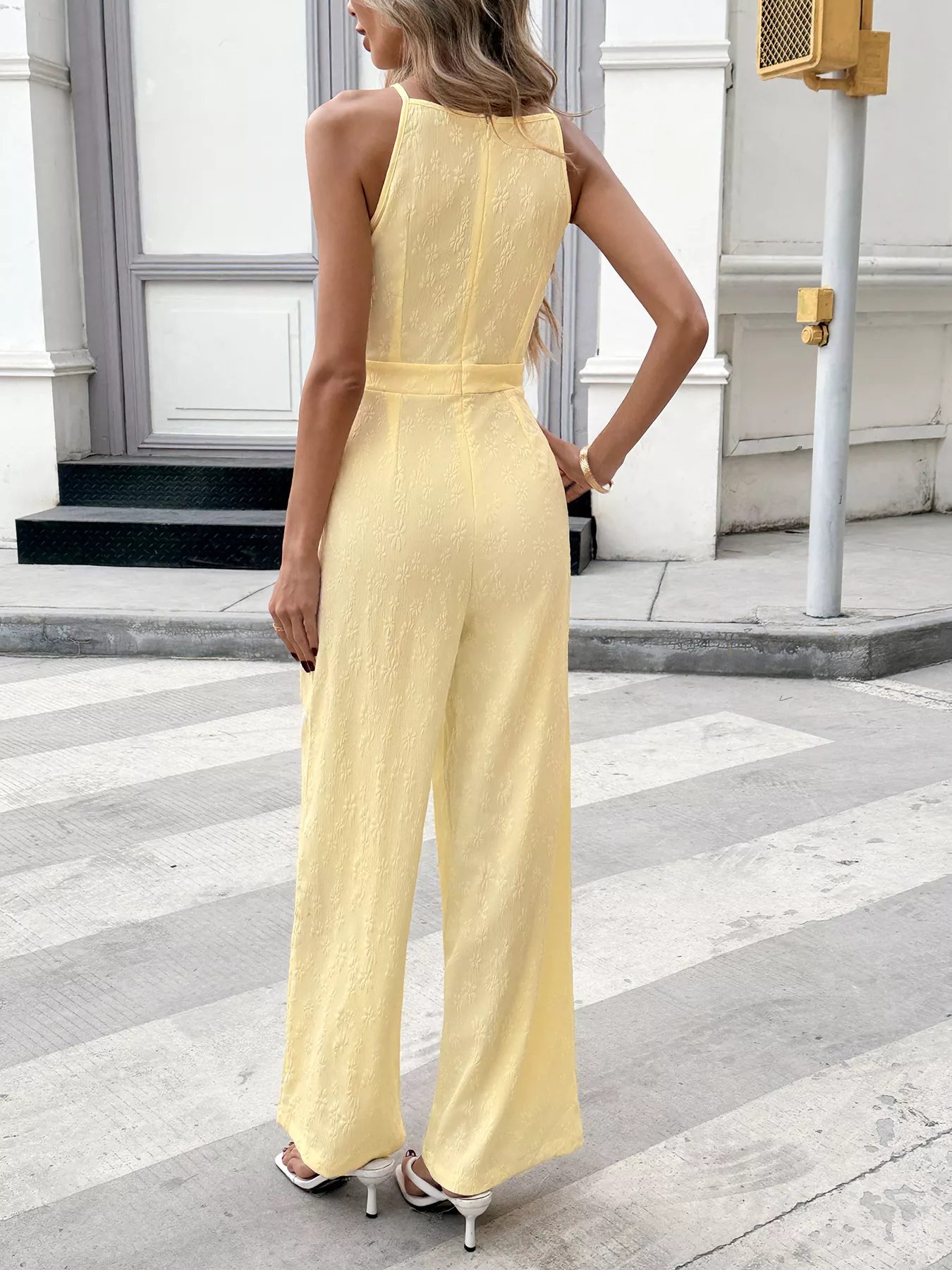Tie Strap Textured Wide Leg Jumpsuit - Image 6