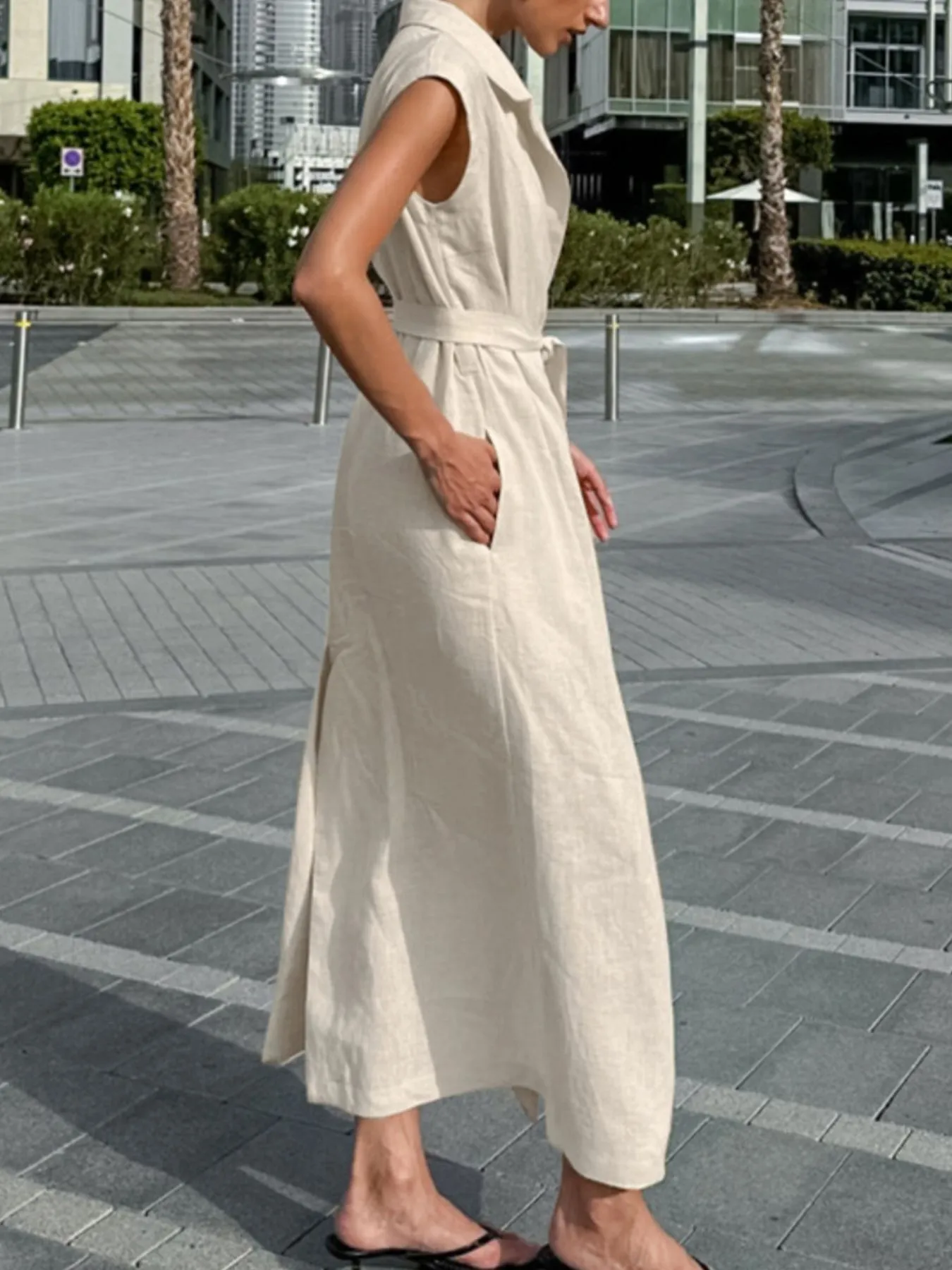 Tie Waist Cap Sleeve Maxi Dress - Image 2