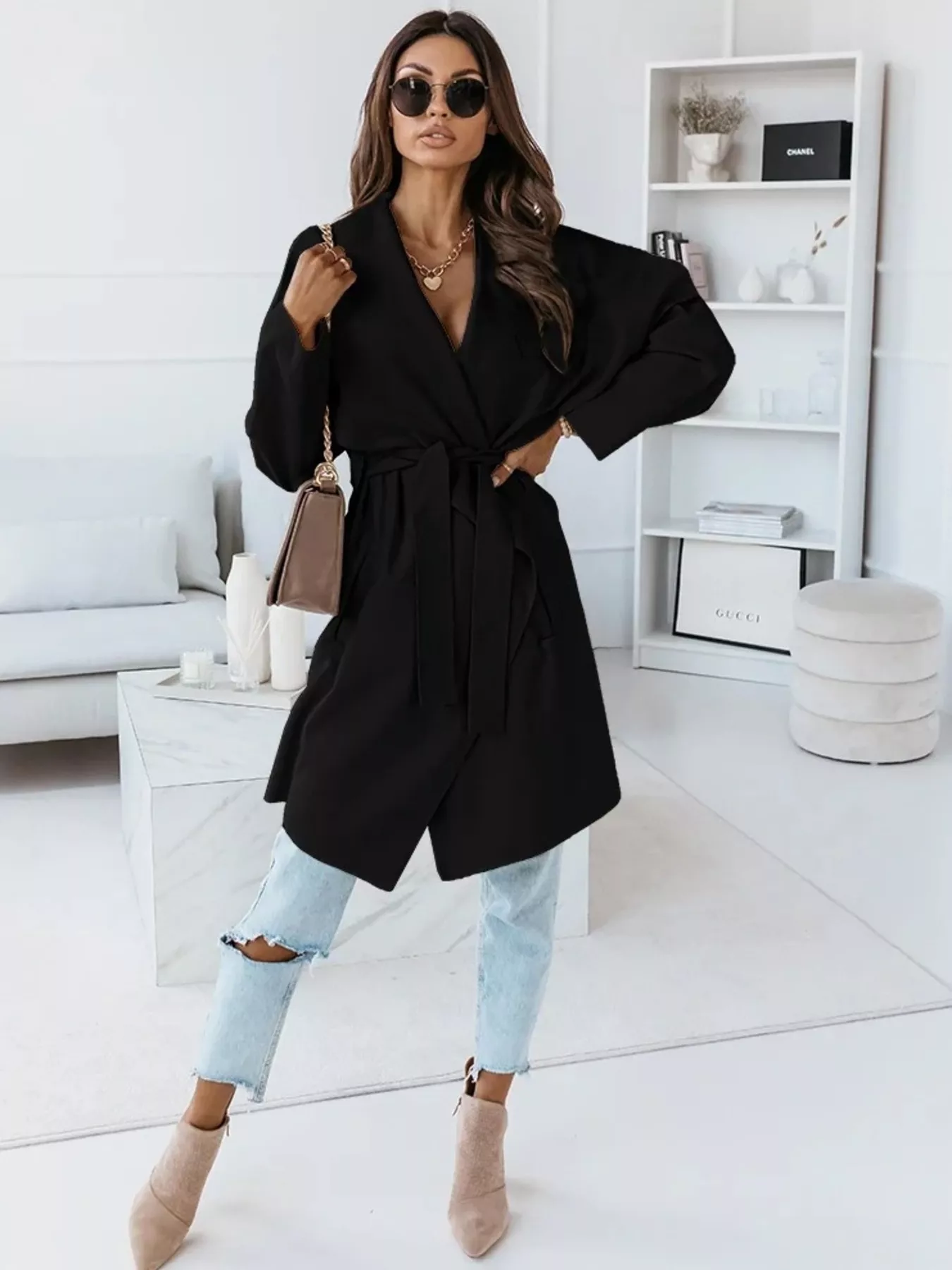 Tie Waist Long Sleeve Outerwear - Image 15
