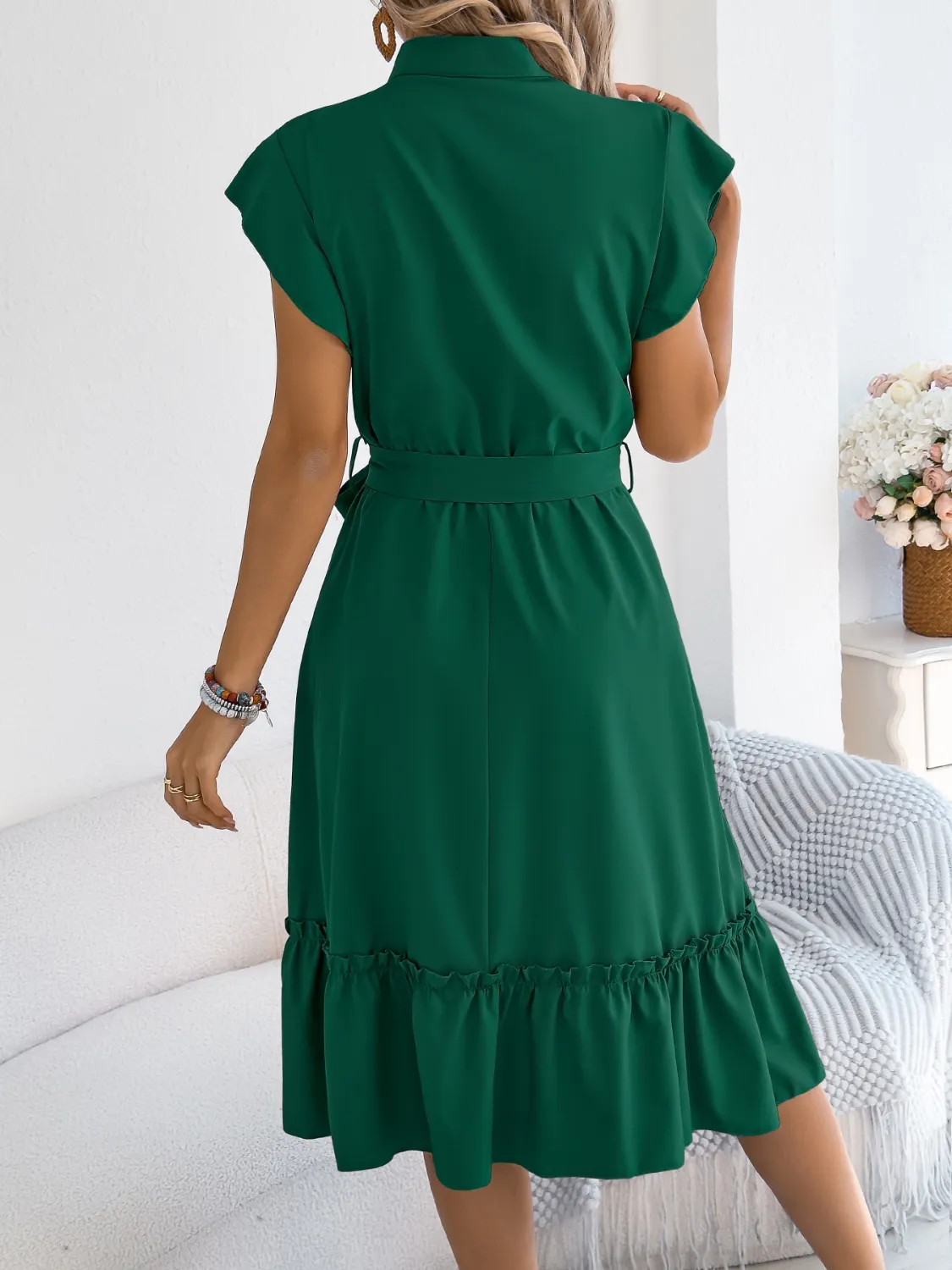 Tie Waist Ruffled Cap Sleeve Dress - Image 15
