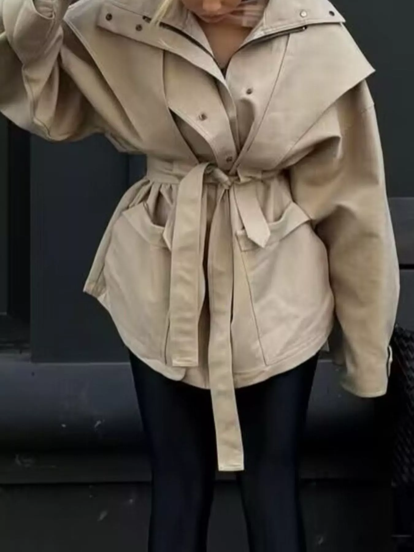 Tie Waist Snap Down Trench Coat - Image 4
