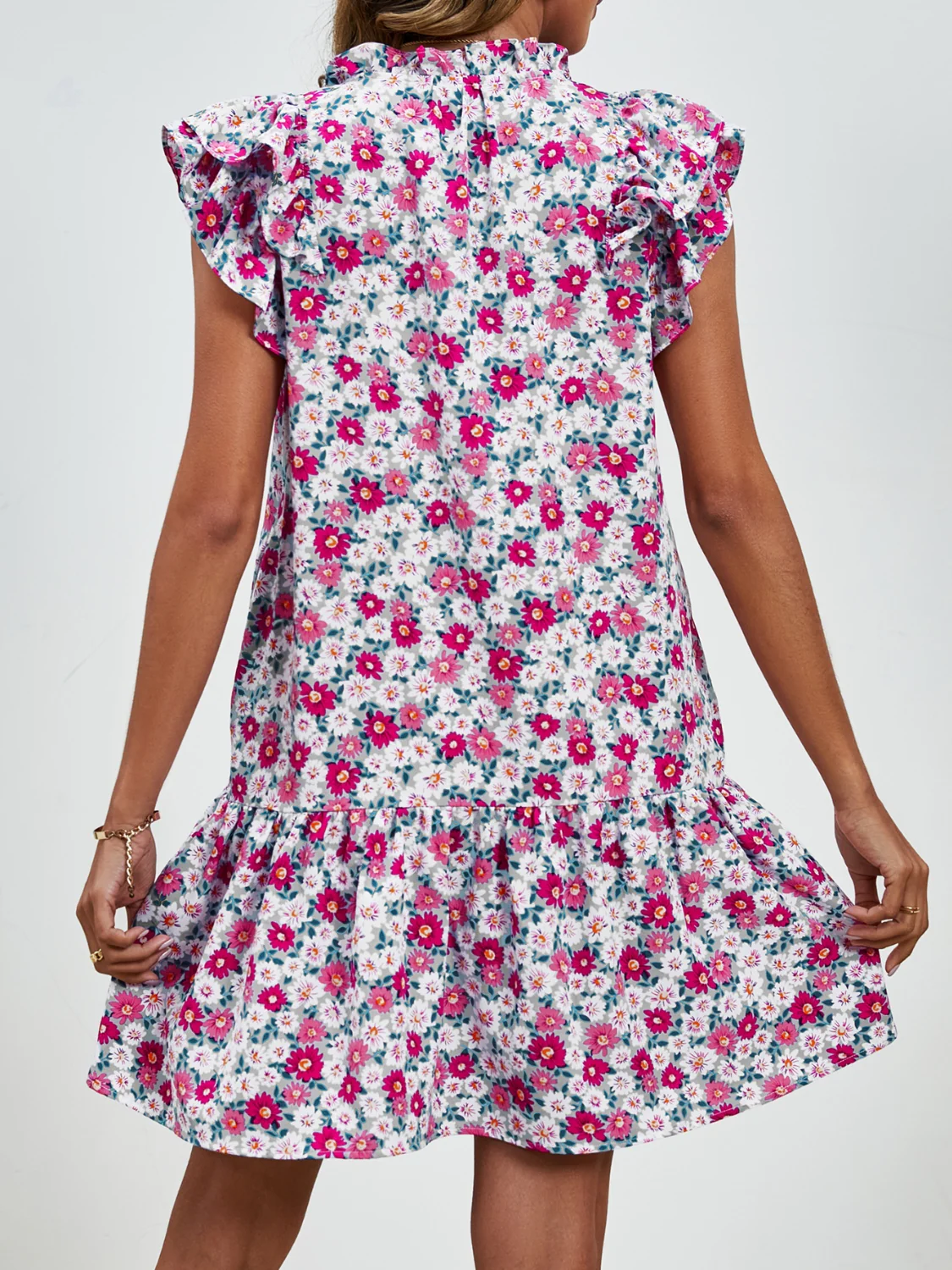 Tied Floral Cap Sleeve Mini Dress - Image 24