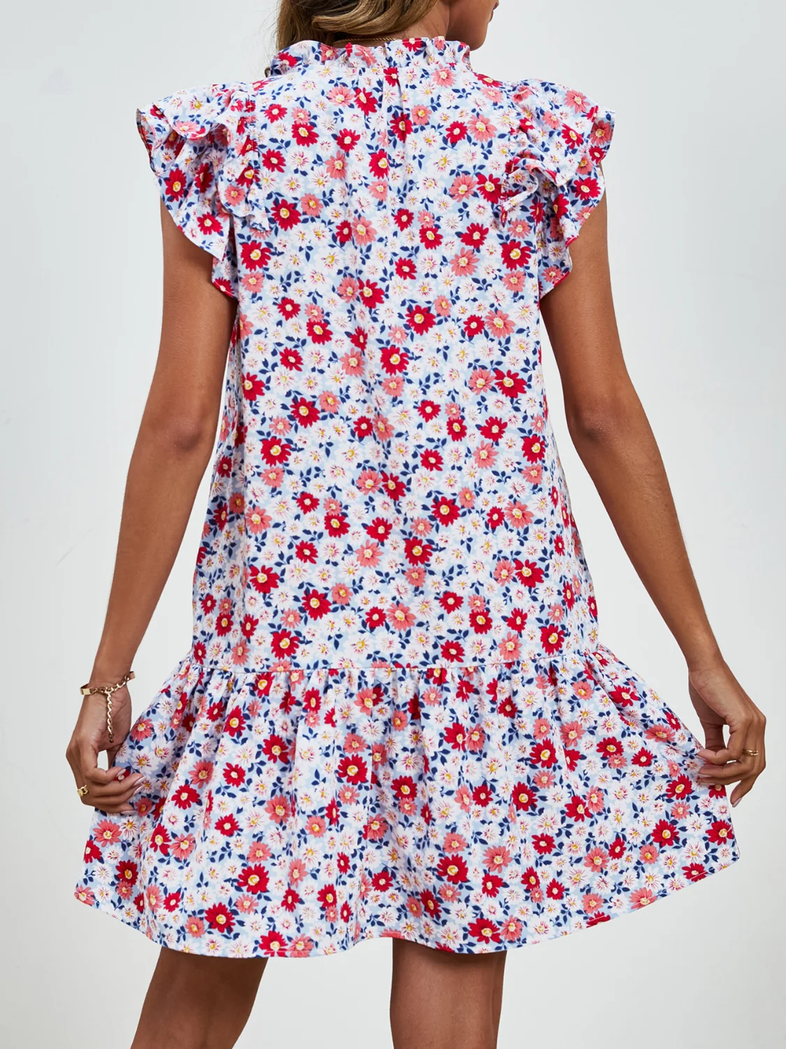 Tied Floral Cap Sleeve Mini Dress - Image 8