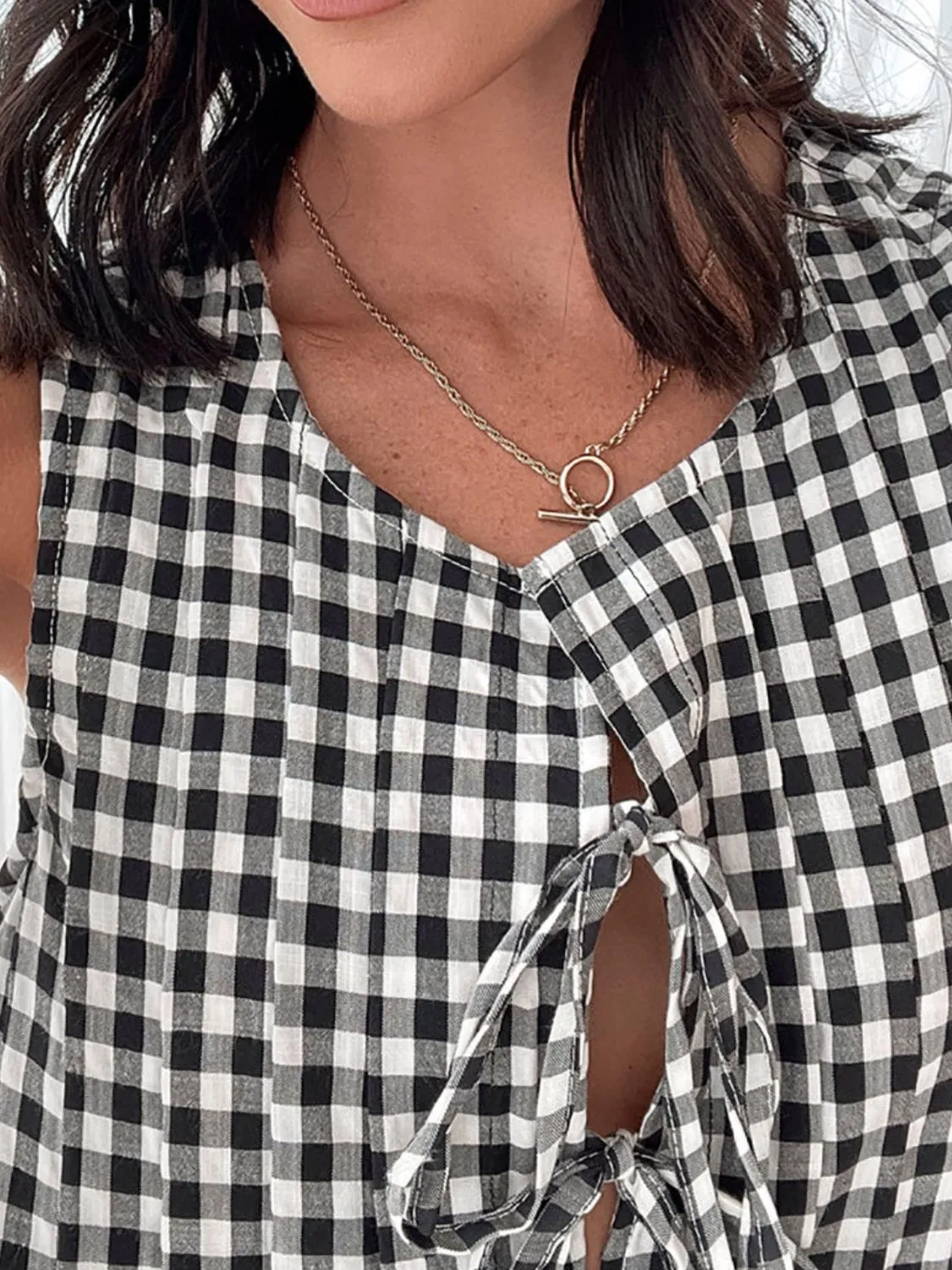 Tied Front Sleeveless Plaid Dress - Image 8