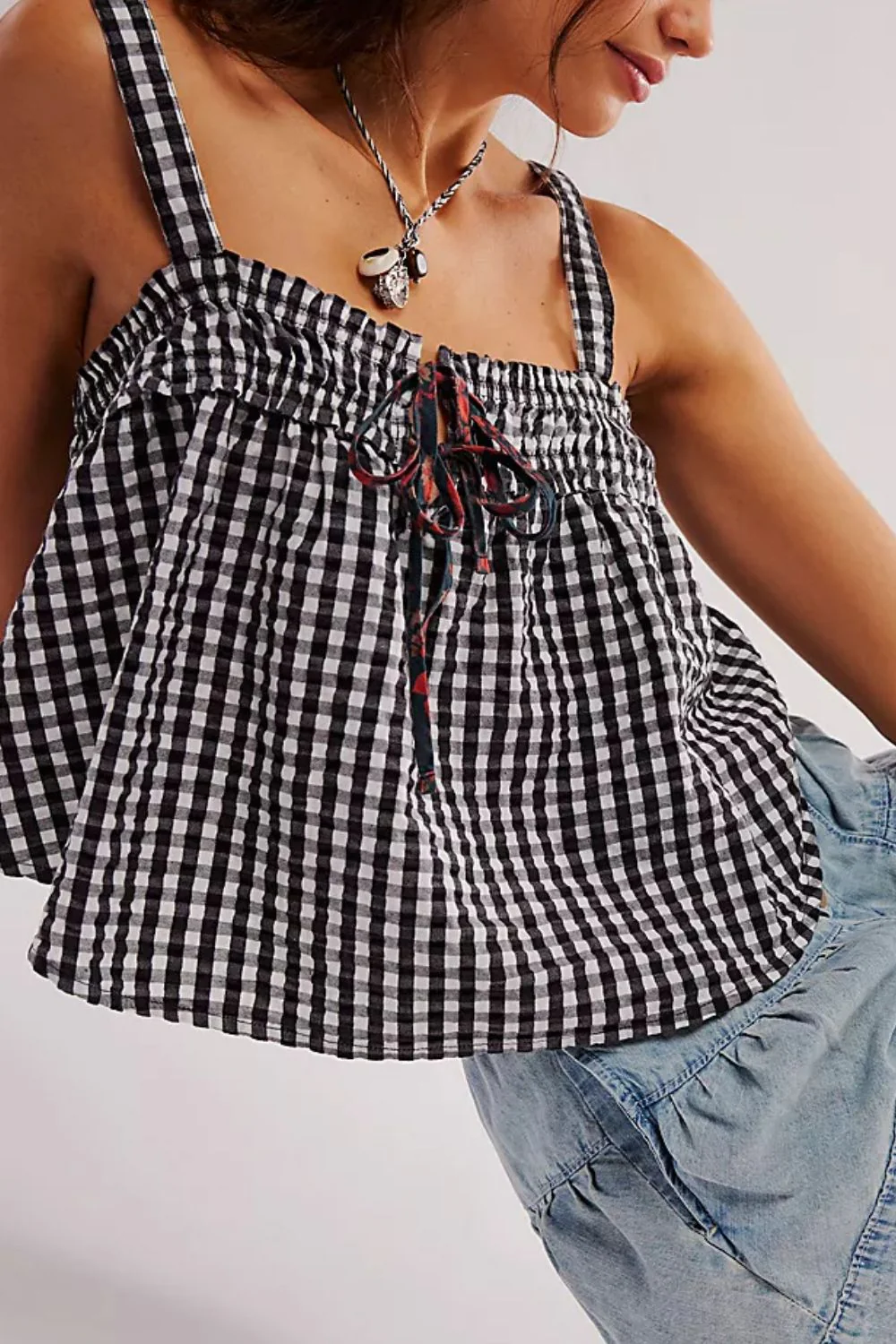 Tied Front Textured Square Neck Cami - Image 6