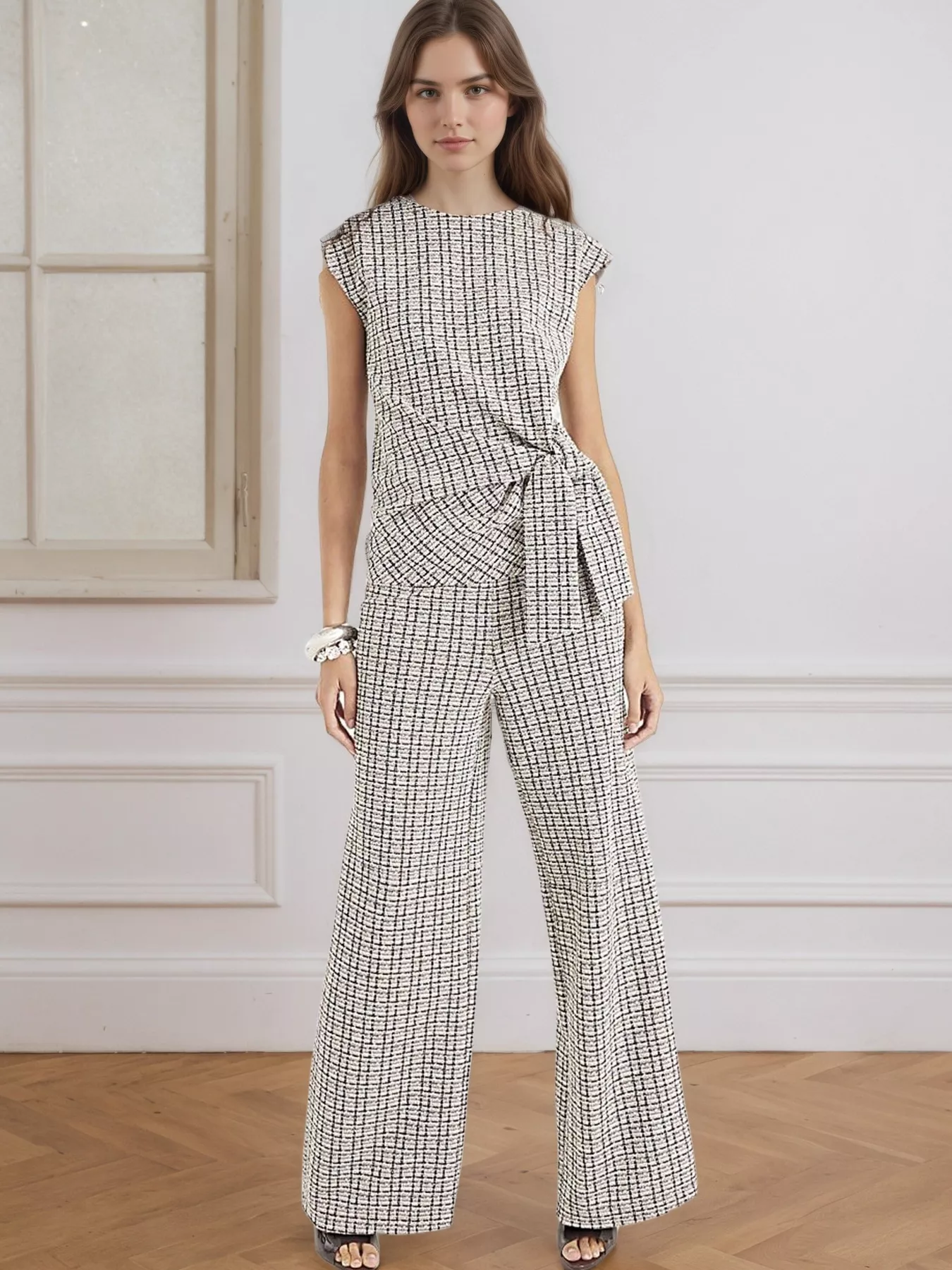 Tied Round Neck Top and Pants Set - Image 4