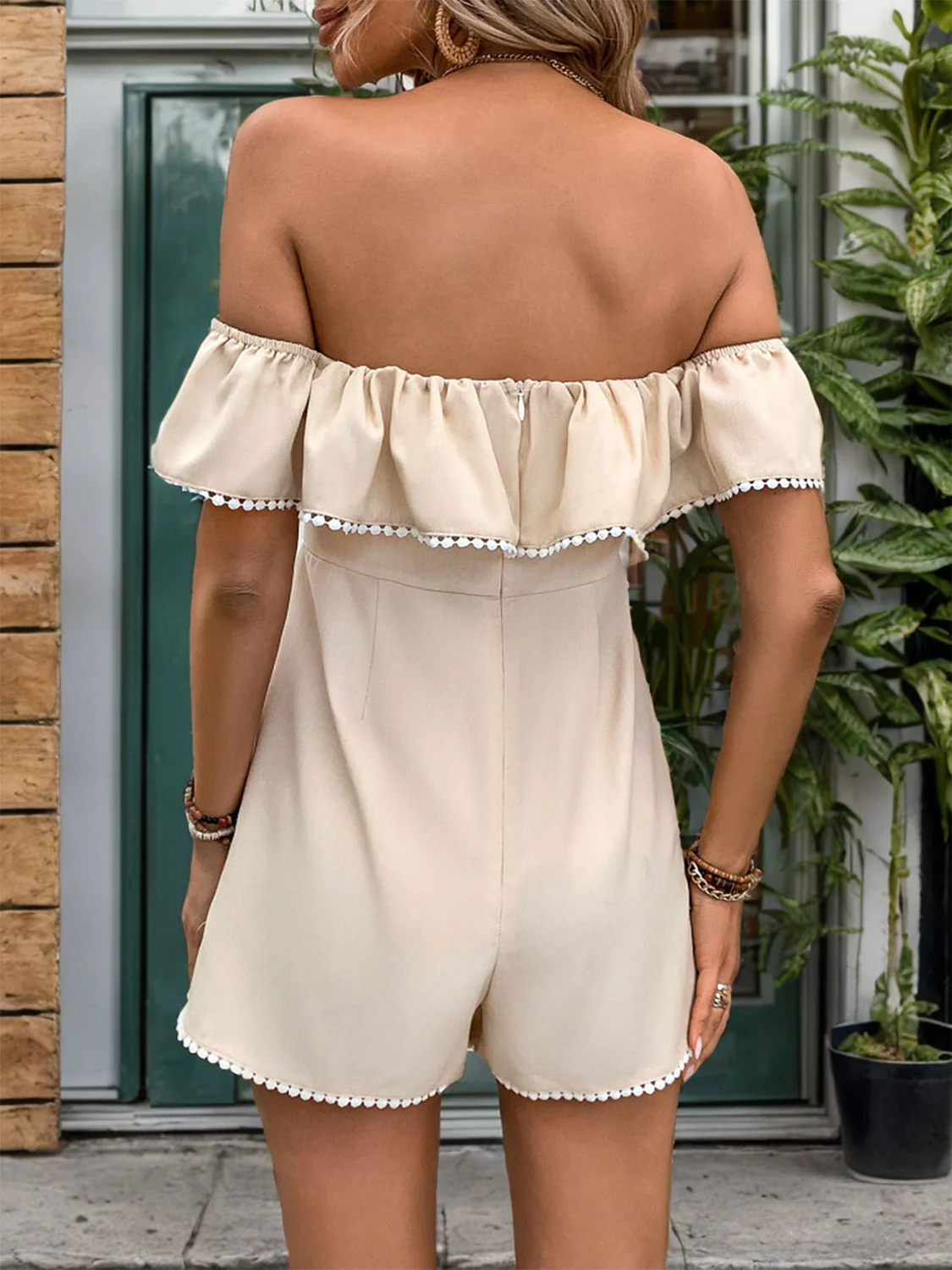 Tied Ruffled Off-Shoulder Short Sleeve Romper - Image 2