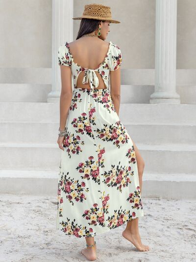 Tied Slit Floral Short Sleeve Dress - Image 2
