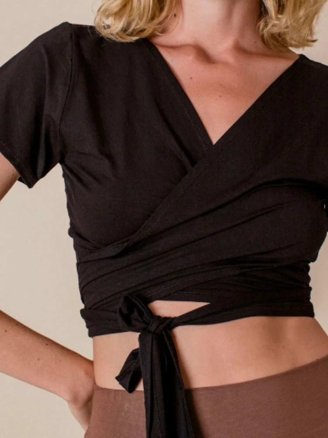 Tied Surplice Short Sleeve Top - Image 3