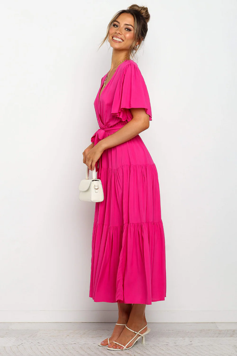 Tied Tiered Short Sleeve Midi Dress - Image 10