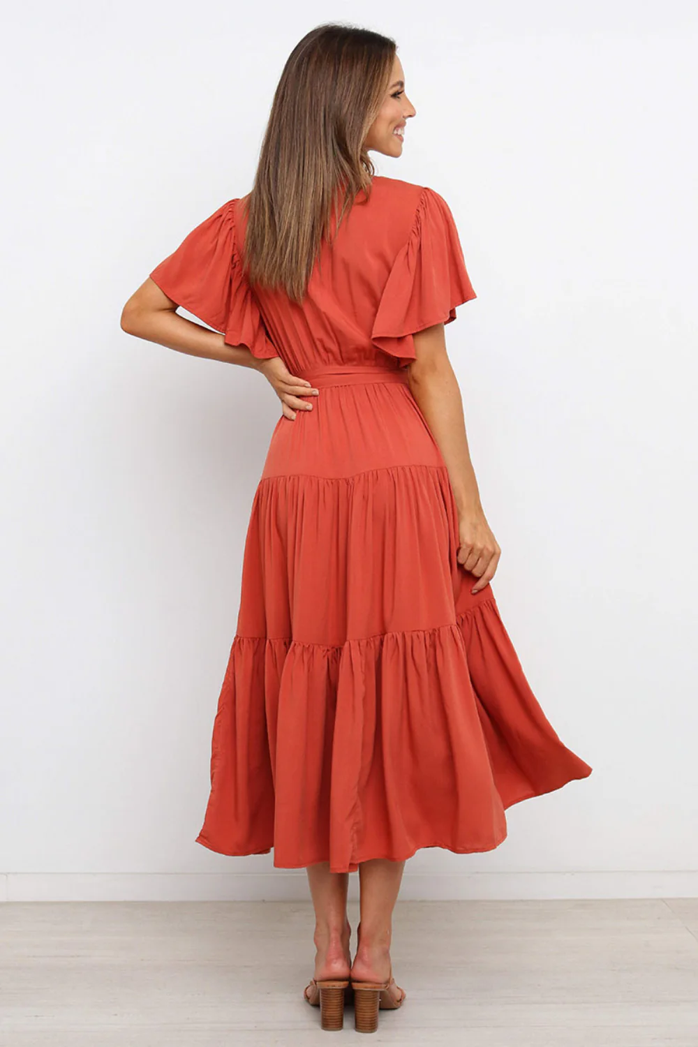 Tied Tiered Short Sleeve Midi Dress - Image 4