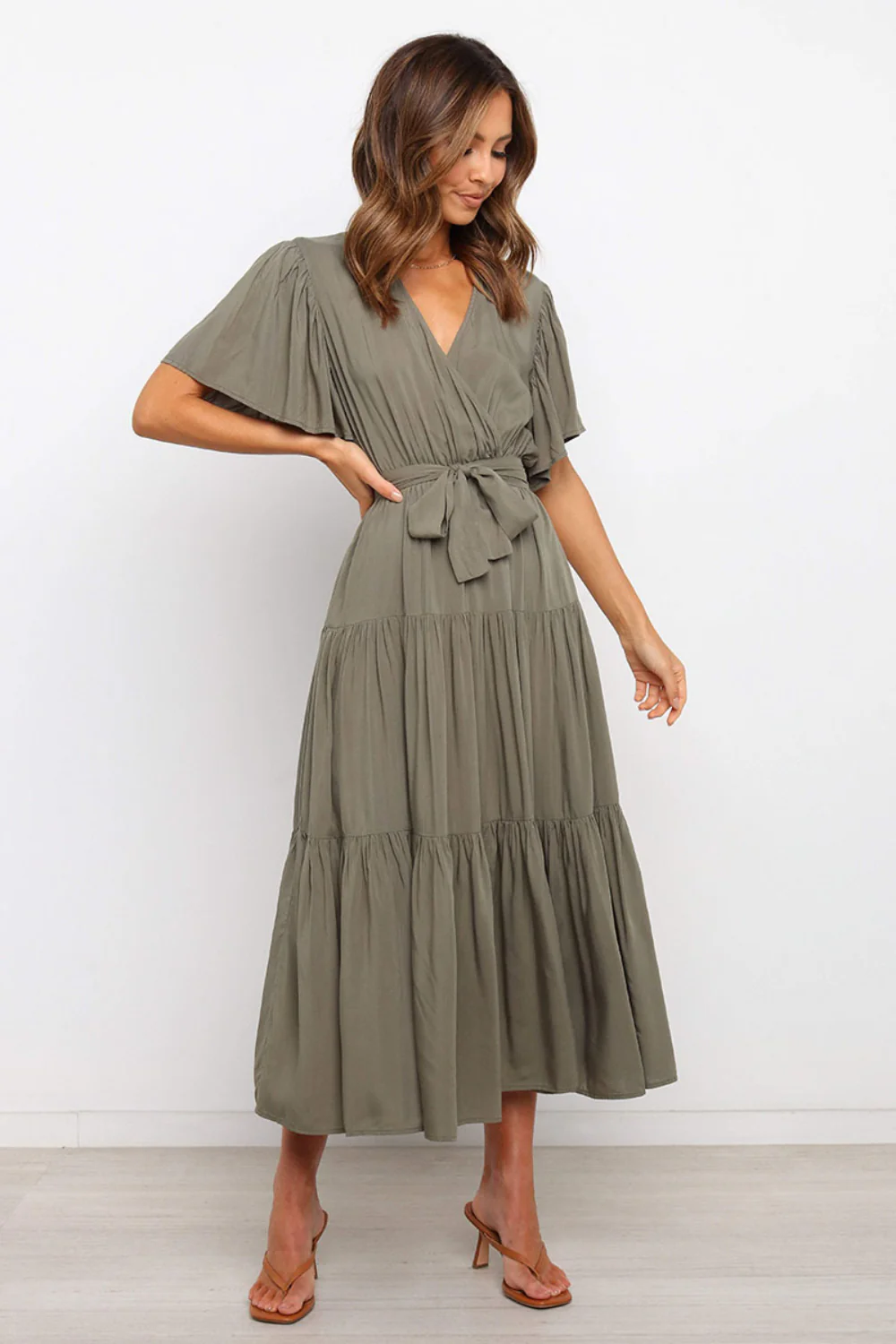 Tied Tiered Short Sleeve Midi Dress - Image 7