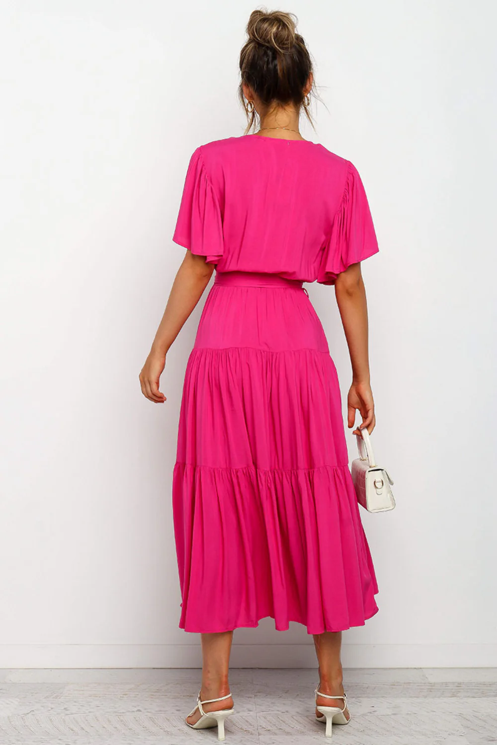 Tied Tiered Short Sleeve Midi Dress - Image 8