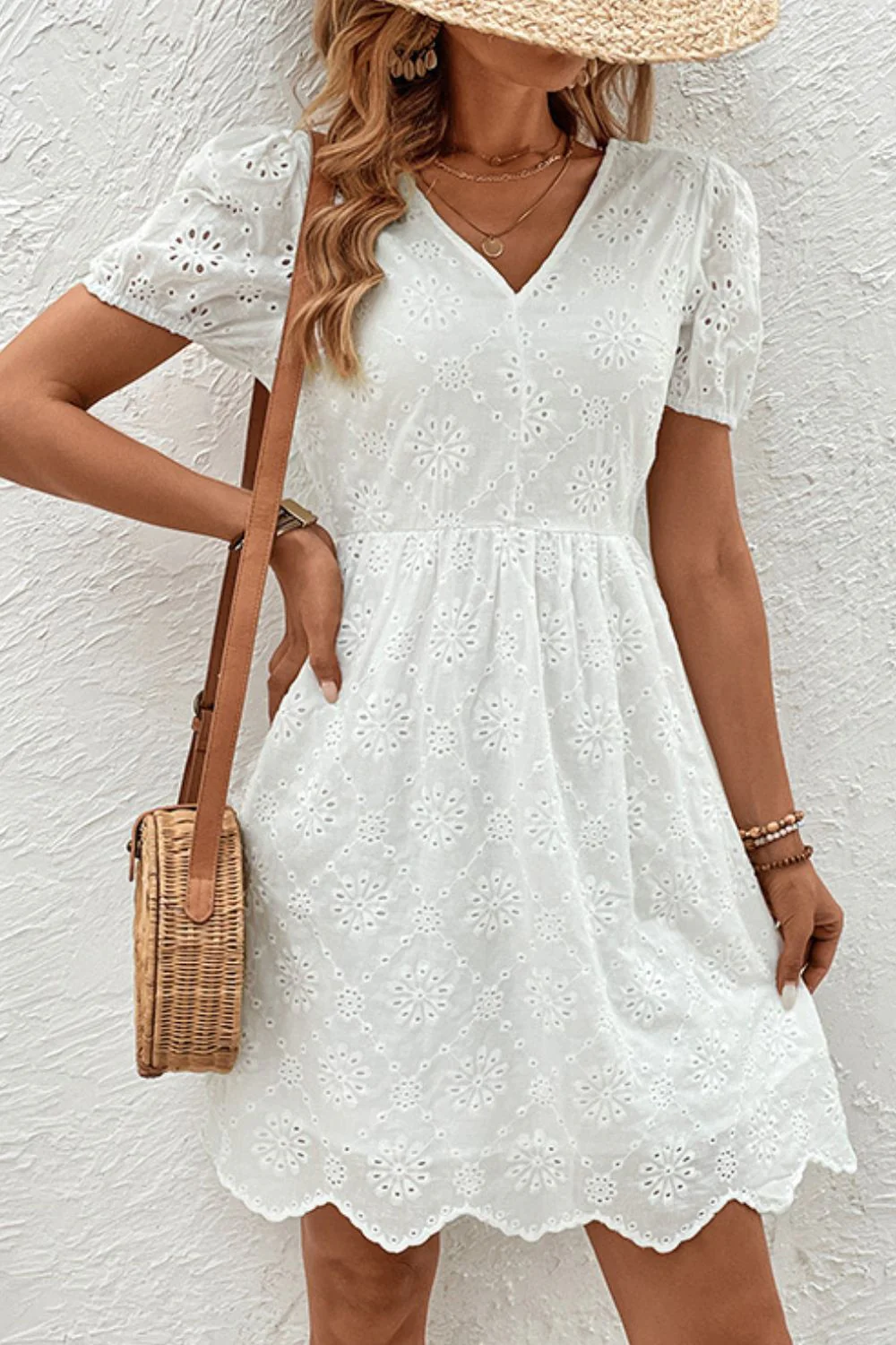 Tied V-Neck Short Sleeve Mini Dress - Image 3