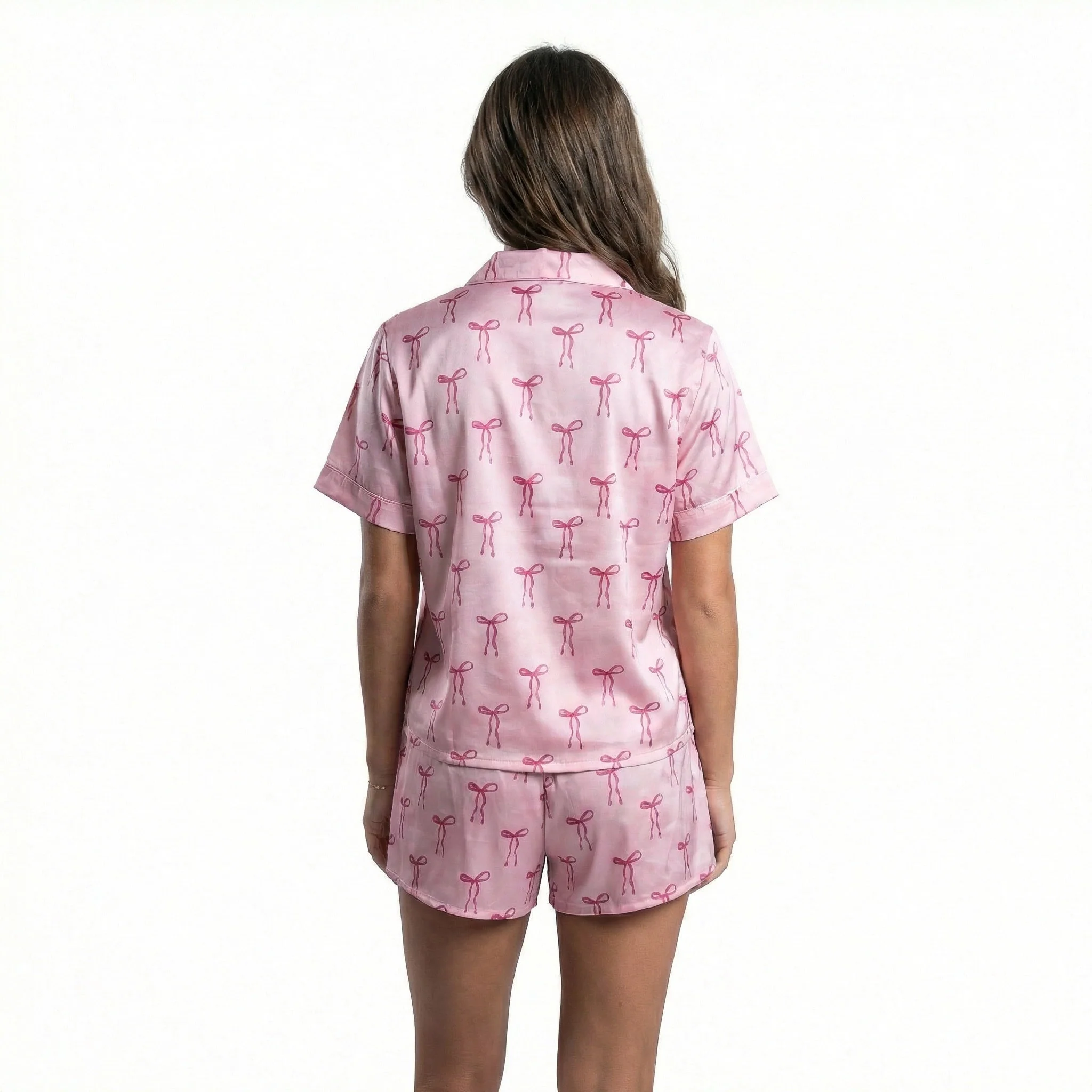 Tied with a Bow Satin Pajama Short Set - Image 3