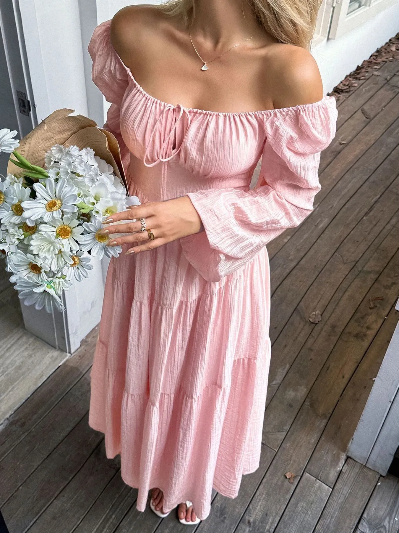 Tiered Balloon Sleeve Midi Dress - Image 2