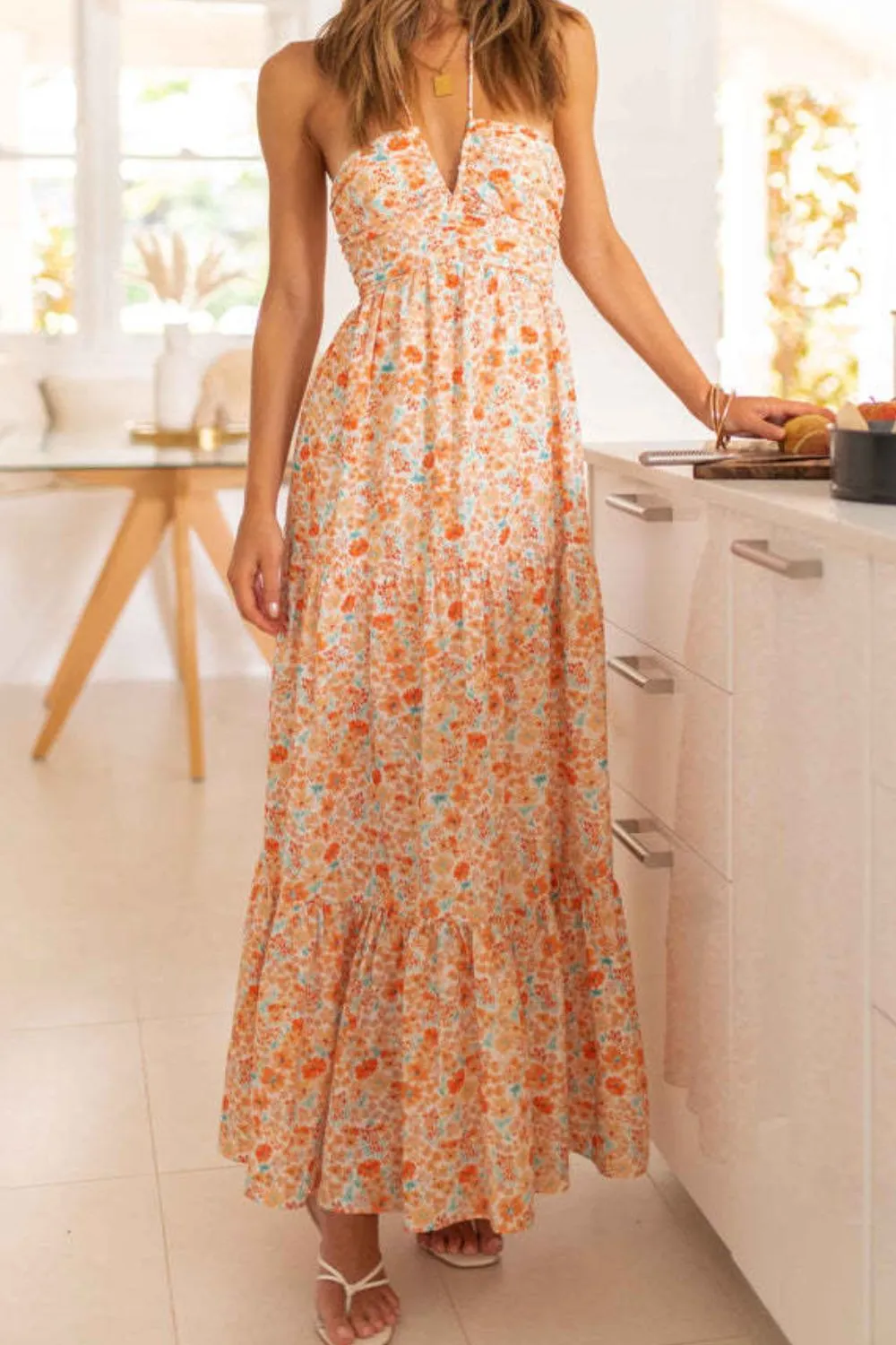 Tiered Halter Neck Printed Cami Dress - Image 5