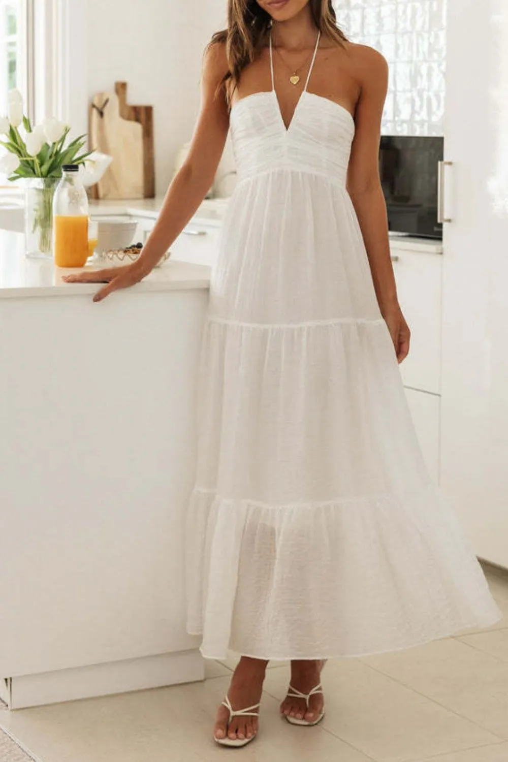 Tiered Halter Neck Printed Cami Dress - Image 9