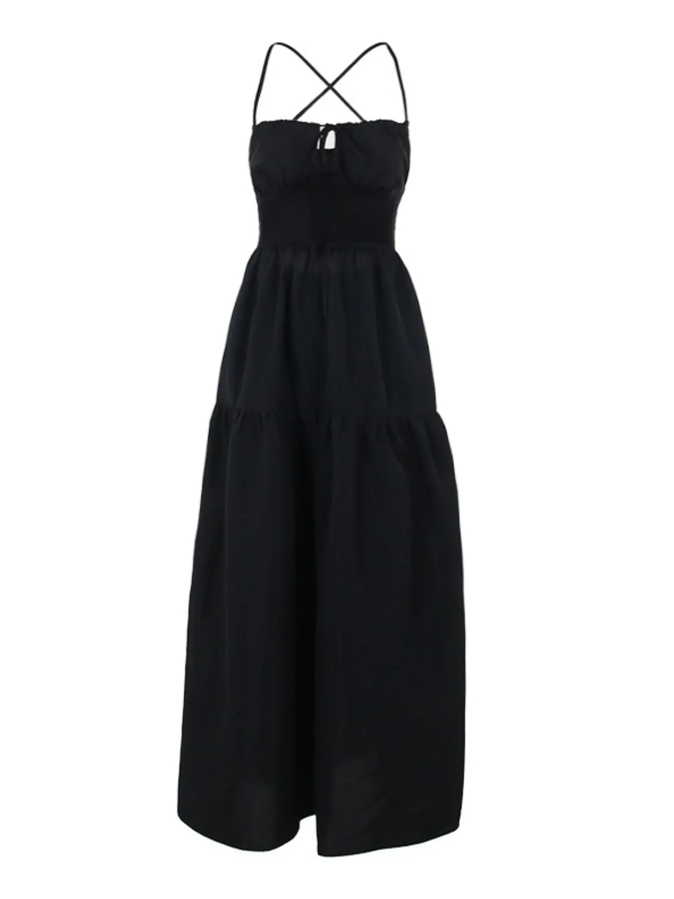 Tiered Lace Up Spaghetti Straps Maxi Dress - Image 14