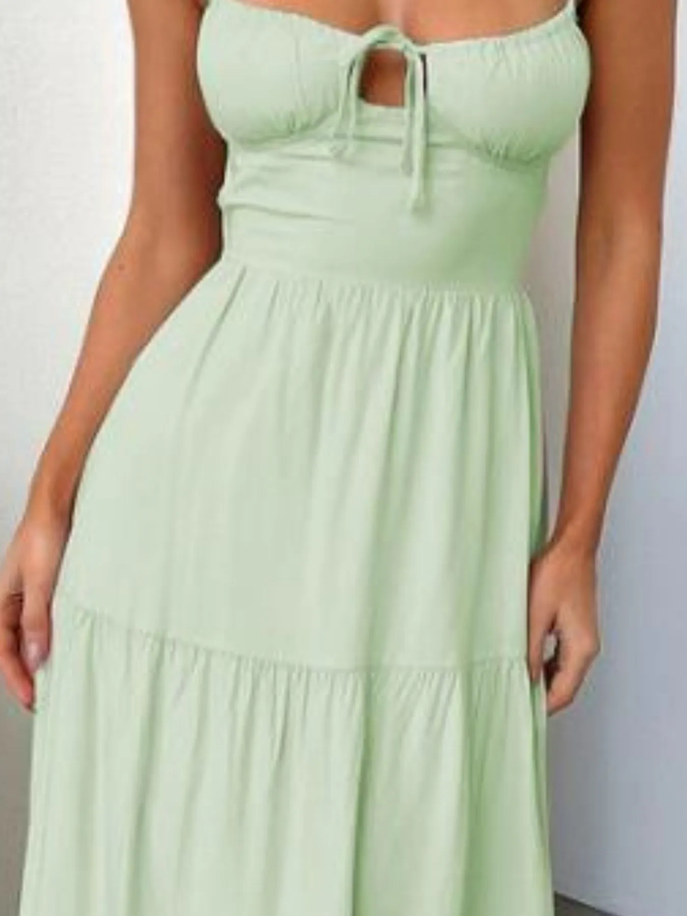 Tiered Lace Up Spaghetti Straps Maxi Dress - Image 16