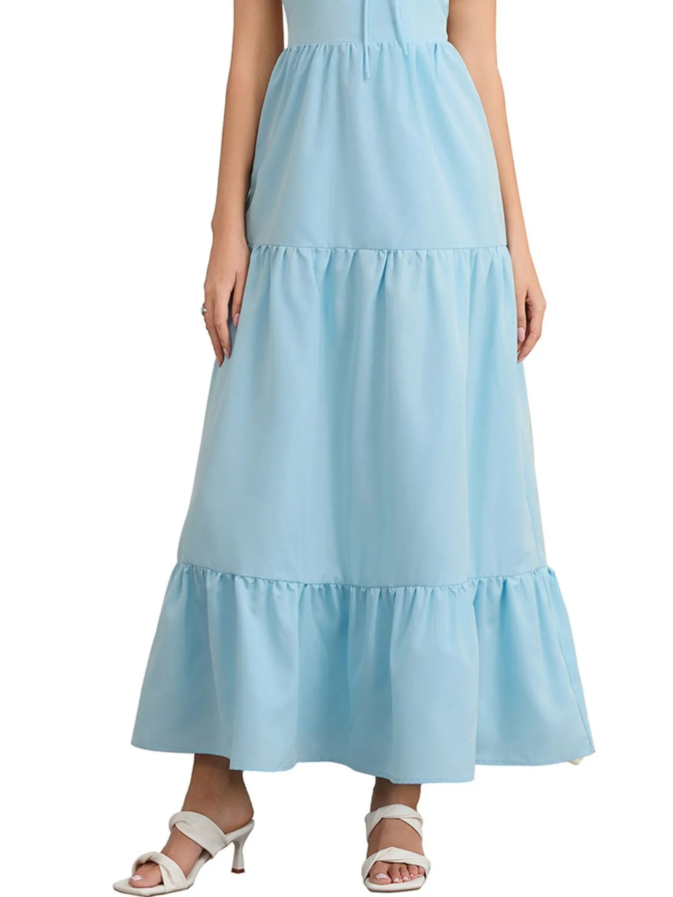 Tiered Lace Up Spaghetti Straps Maxi Dress - Image 29