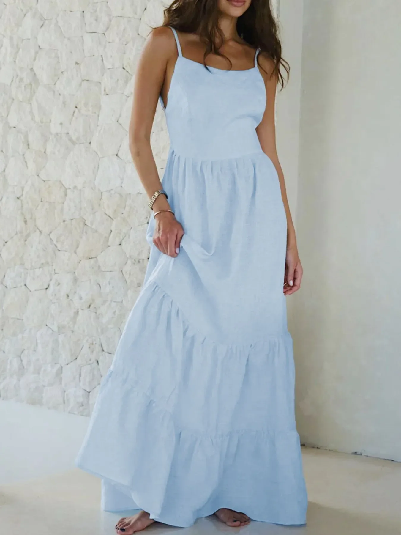 Tiered Maxi Cami Dress with Ruffled Hem - Image 7