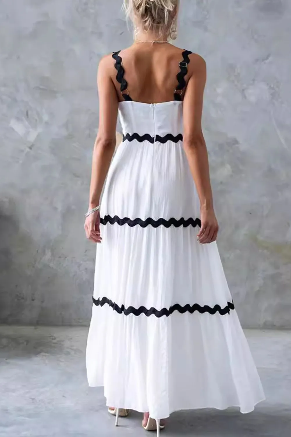 Tiered Maxi Dress with Scalloped Trim - Image 3