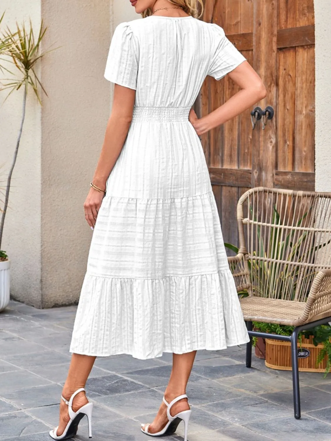 Tiered Notched Short Sleeve Dress - Image 15