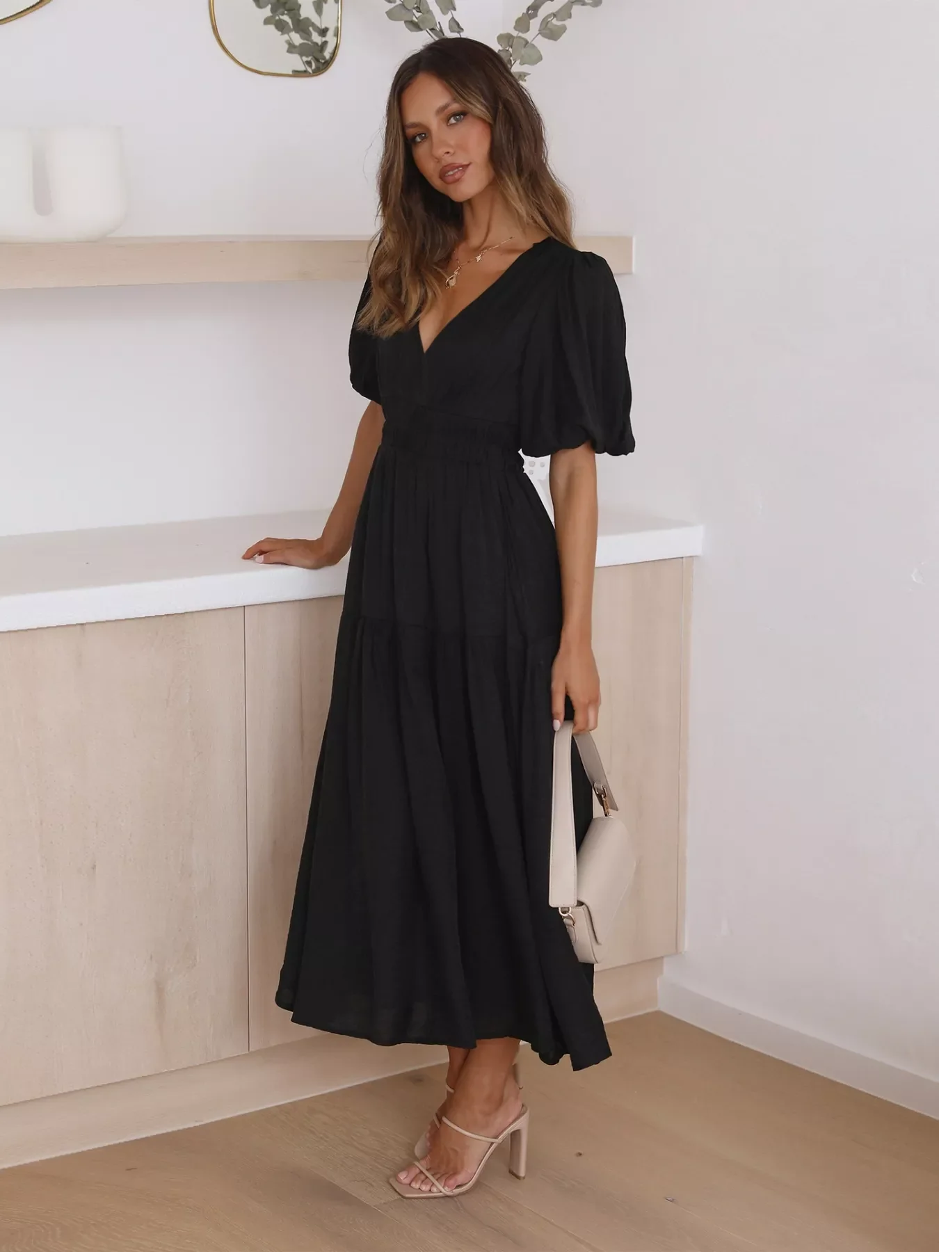 Tiered Puff Sleeve Midi Dress - Image 20