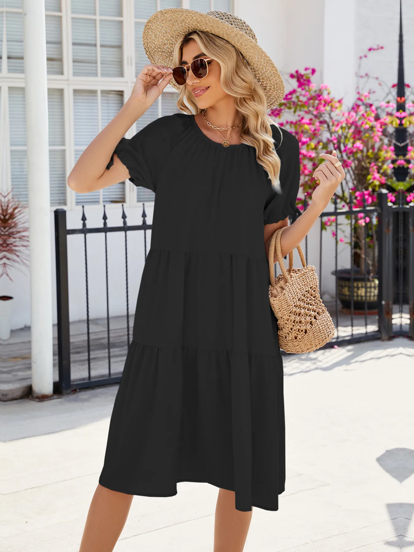 Tiered Round Neck Summer Dress - Image 9